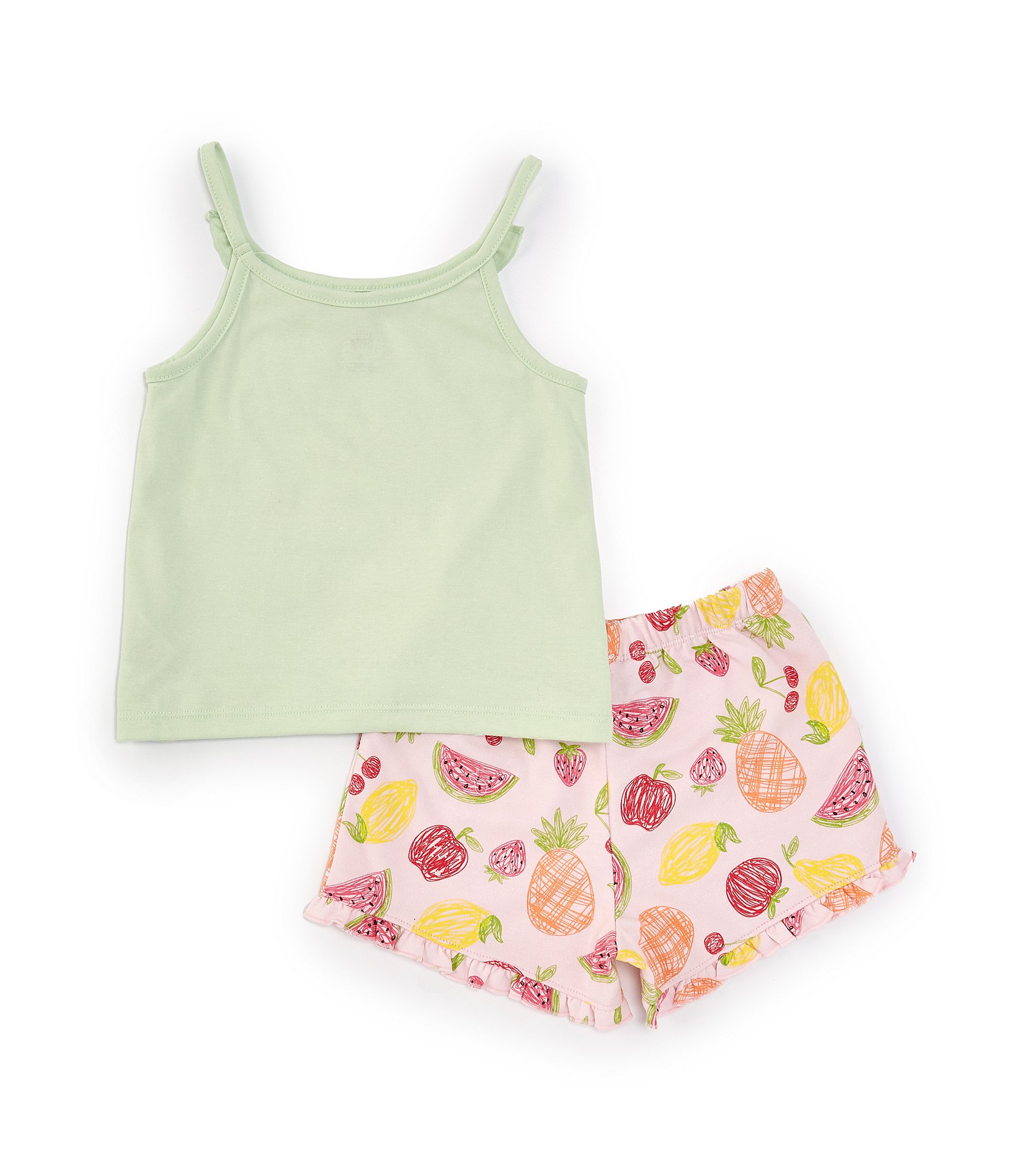 Kids Headquarters Little Girls 2T-6X Sleeveless Hello Sunshine Knit Tank Top & Printed French Terry Shorts Set