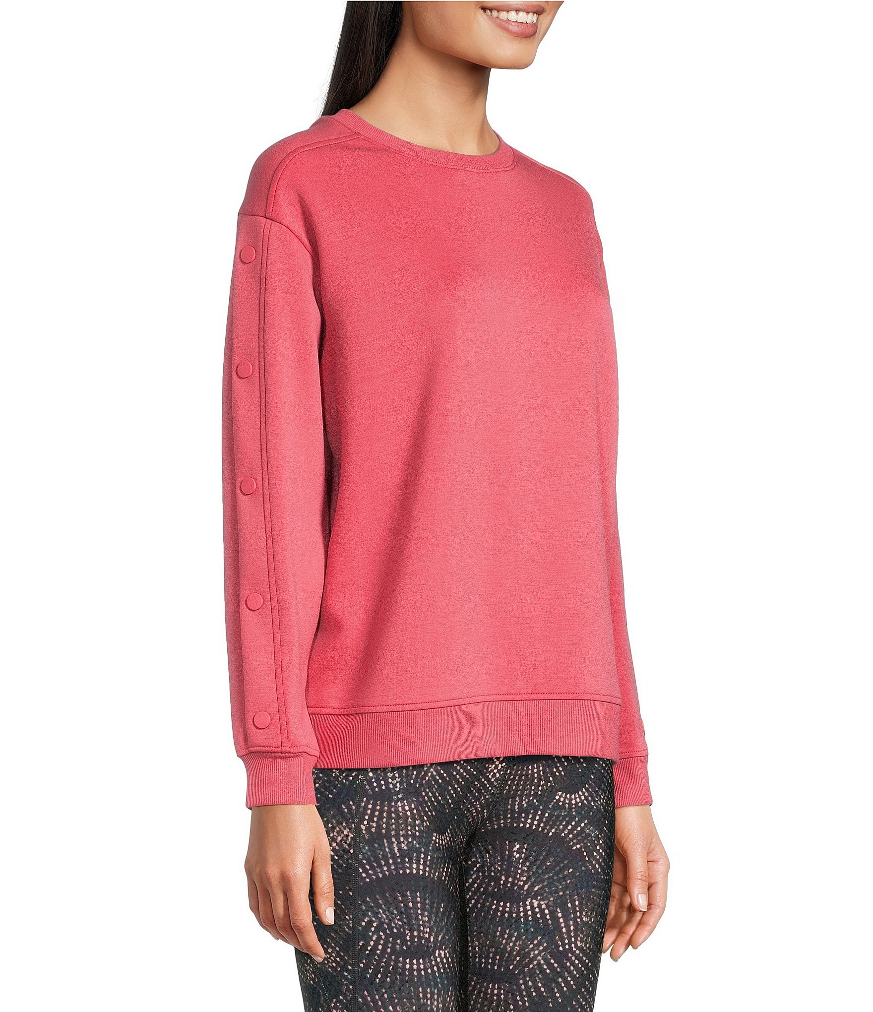 Kinesis Crew Neck Long Sleeve Button Sleeve Top