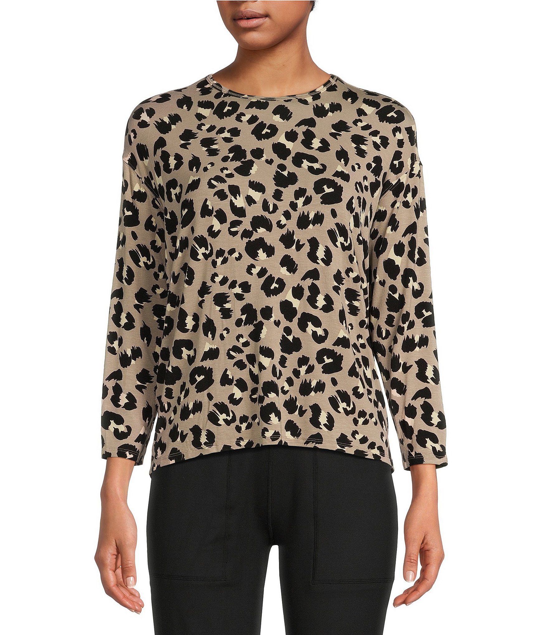 Kinesis Knit Jersey Cheetah 3/4 Sleeve Perfect Tee Shirt | Dillard's