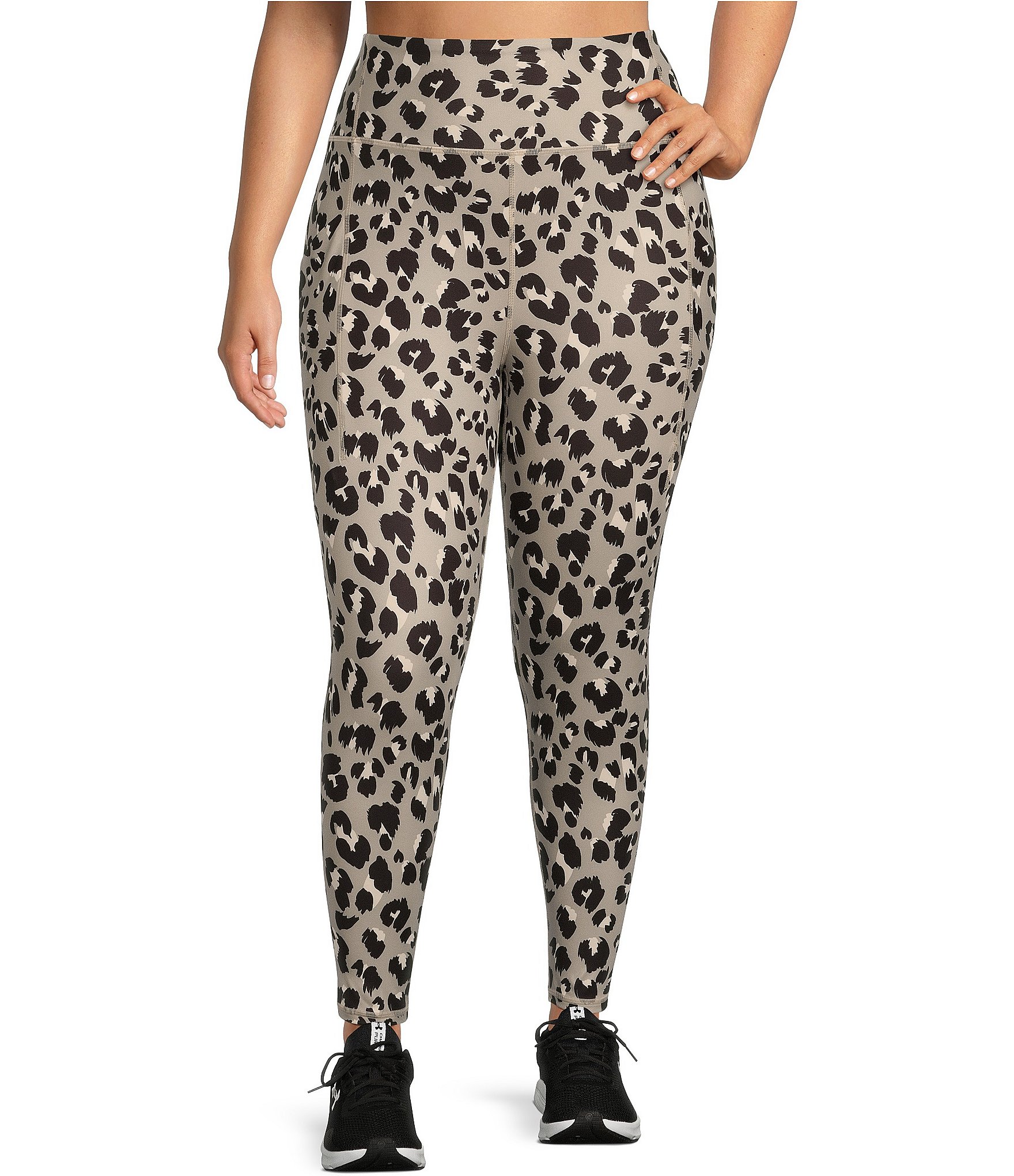 Women's Plus Size Printed Leggings Brown Cheetah One Size Fits Most Plus -  White Mark : Target