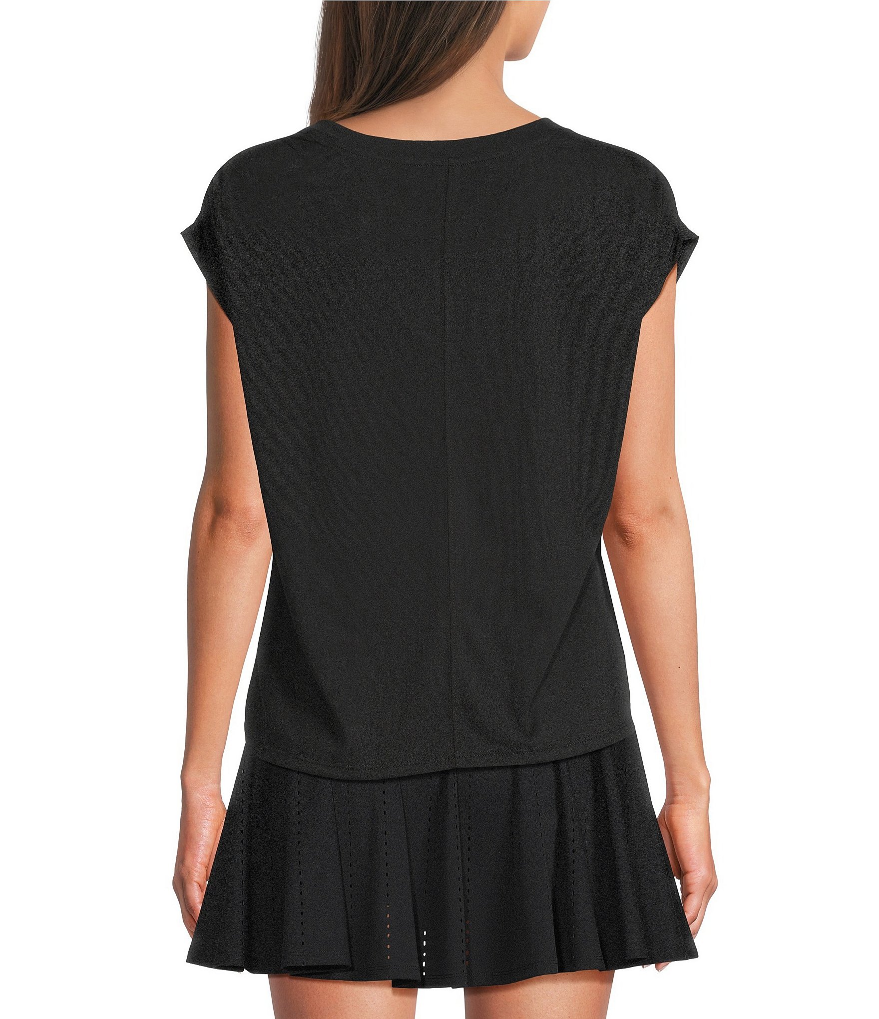 Kinesis V-Neck Cap Sleeve Shirred Shoulder Top