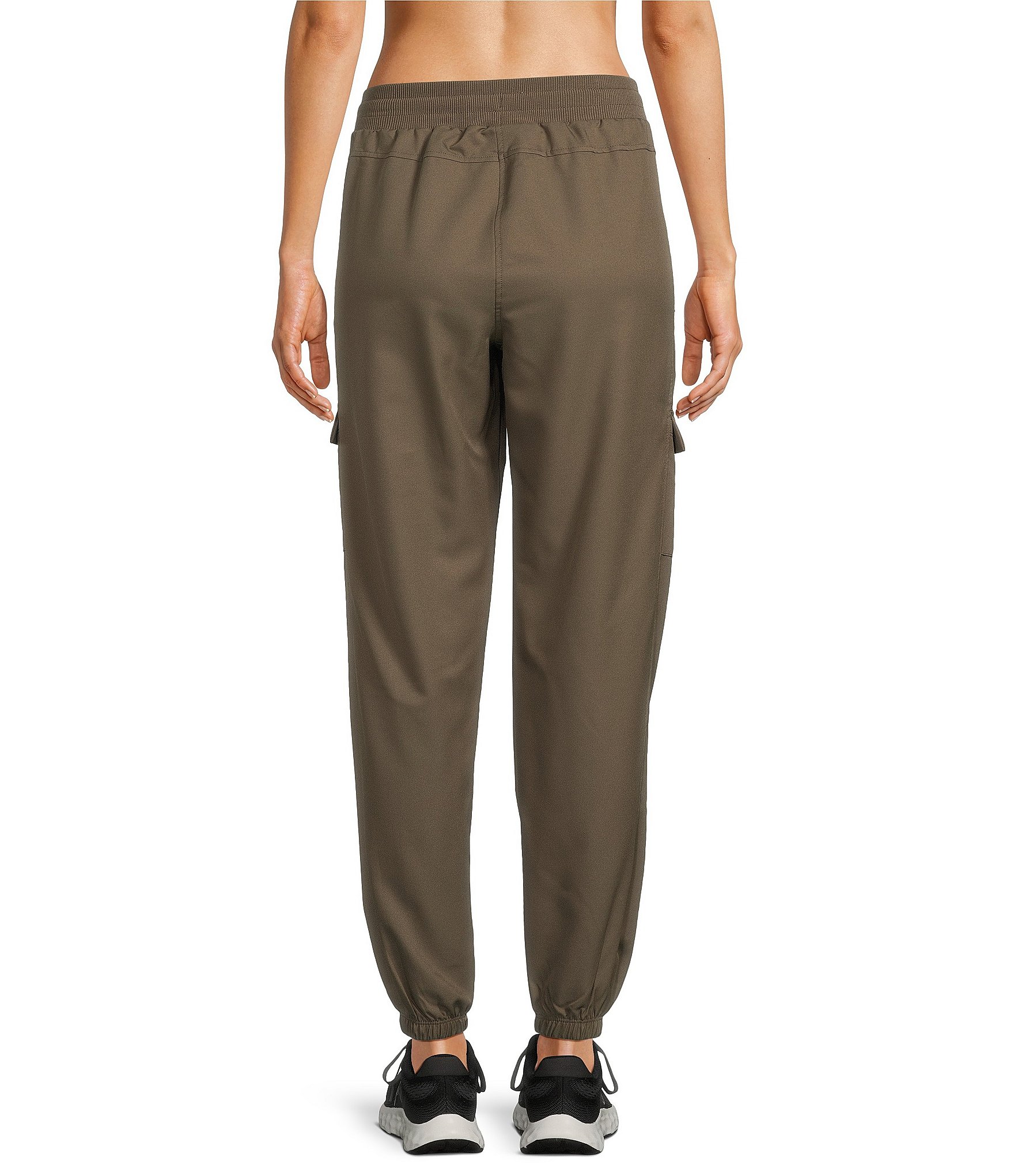Kinesis Woven Elastic Cinched Cuff Ribbed Waistband Flap Pocket Ankle Joggers