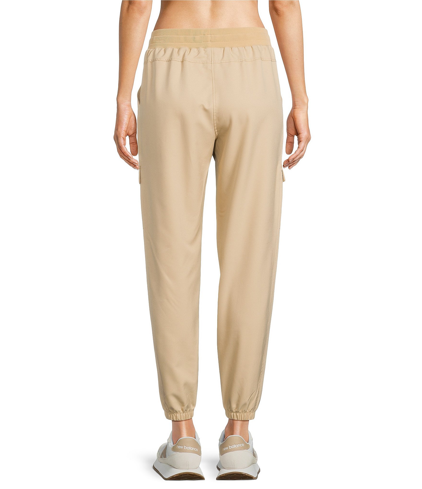 Kinesis Woven Elastic Cinched Cuff Ribbed Waistband Flap Pocket Ankle Joggers