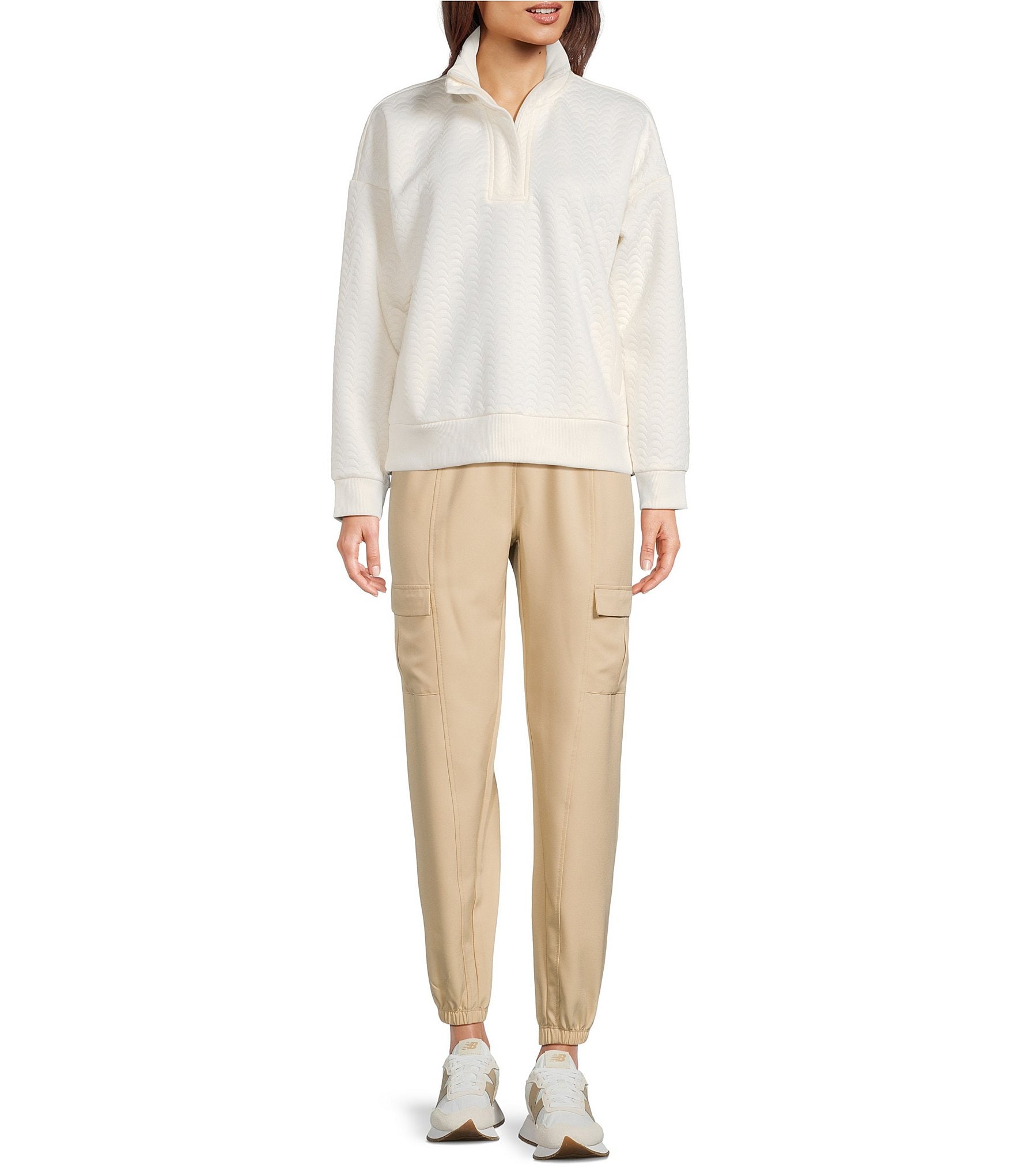 Kinesis Woven Elastic Cinched Cuff Ribbed Waistband Flap Pocket Ankle Joggers