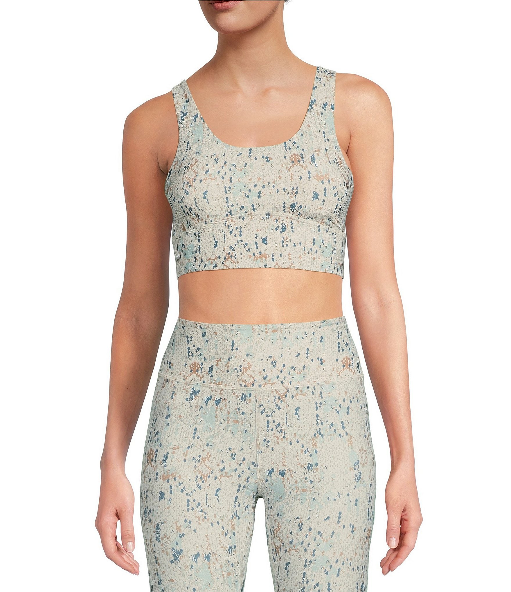 Kinesis x Katherine Mason Textured Snake Print Scoop Neck Pullover Coordinating Sports Bra