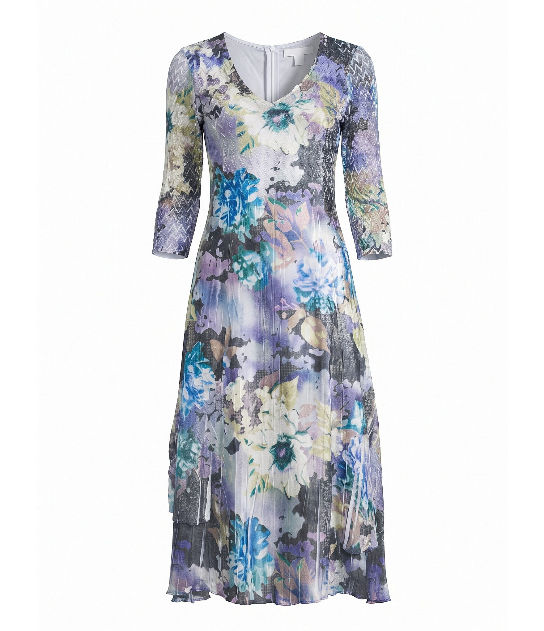 Komarov 3/4 Sleeve Lace Charmeuse Printed Dress