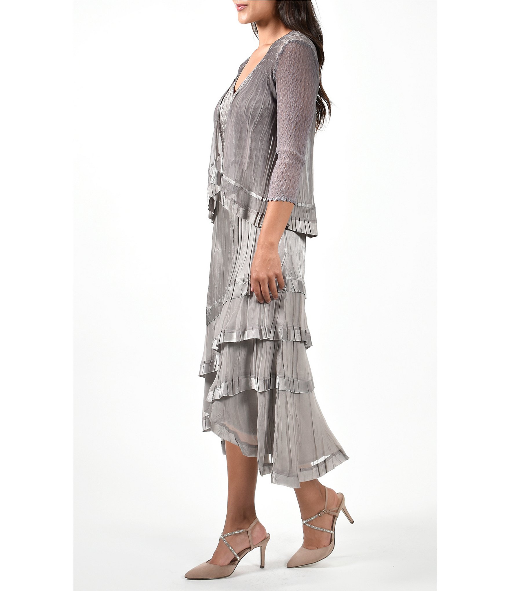 Komarov V-Neck Layered Ruffle Hem 2-Piece Jacket Dress