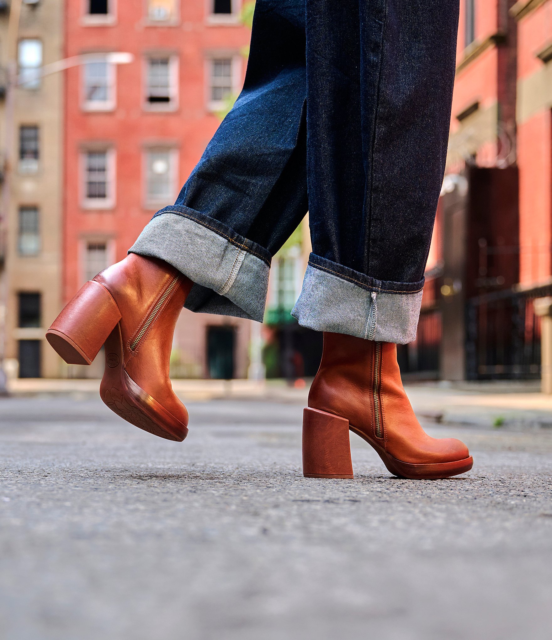 Kork-Ease Aime Leather Platform Block Heel Booties