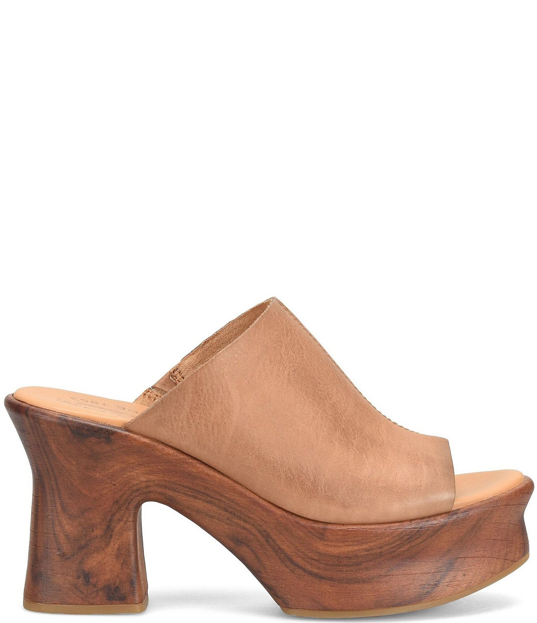 Kork-Ease Cassia Leather Platform Block Heel Clog Slides