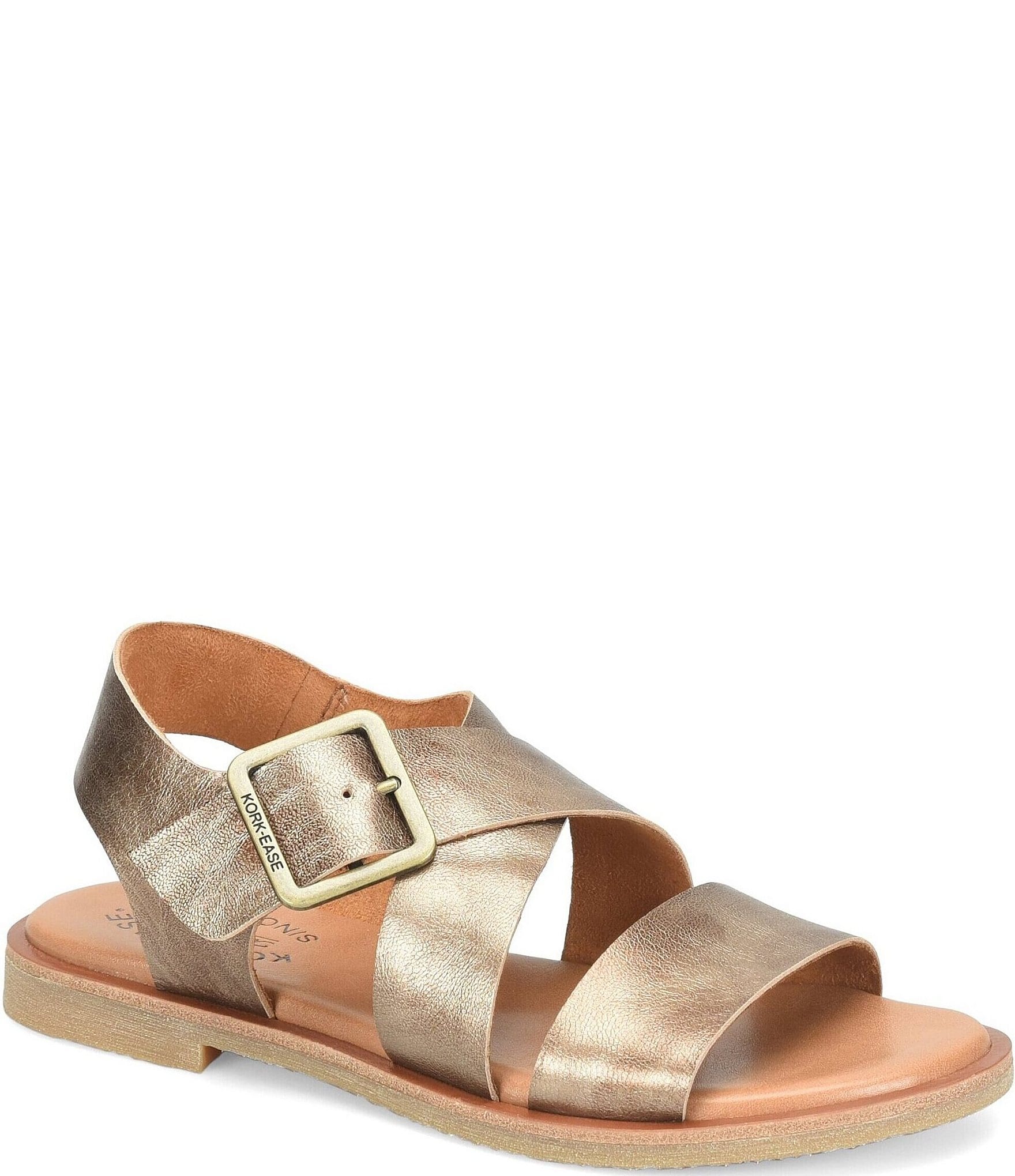 Kork-Ease Dara Metallic Leather Ankle Wrap Sandals