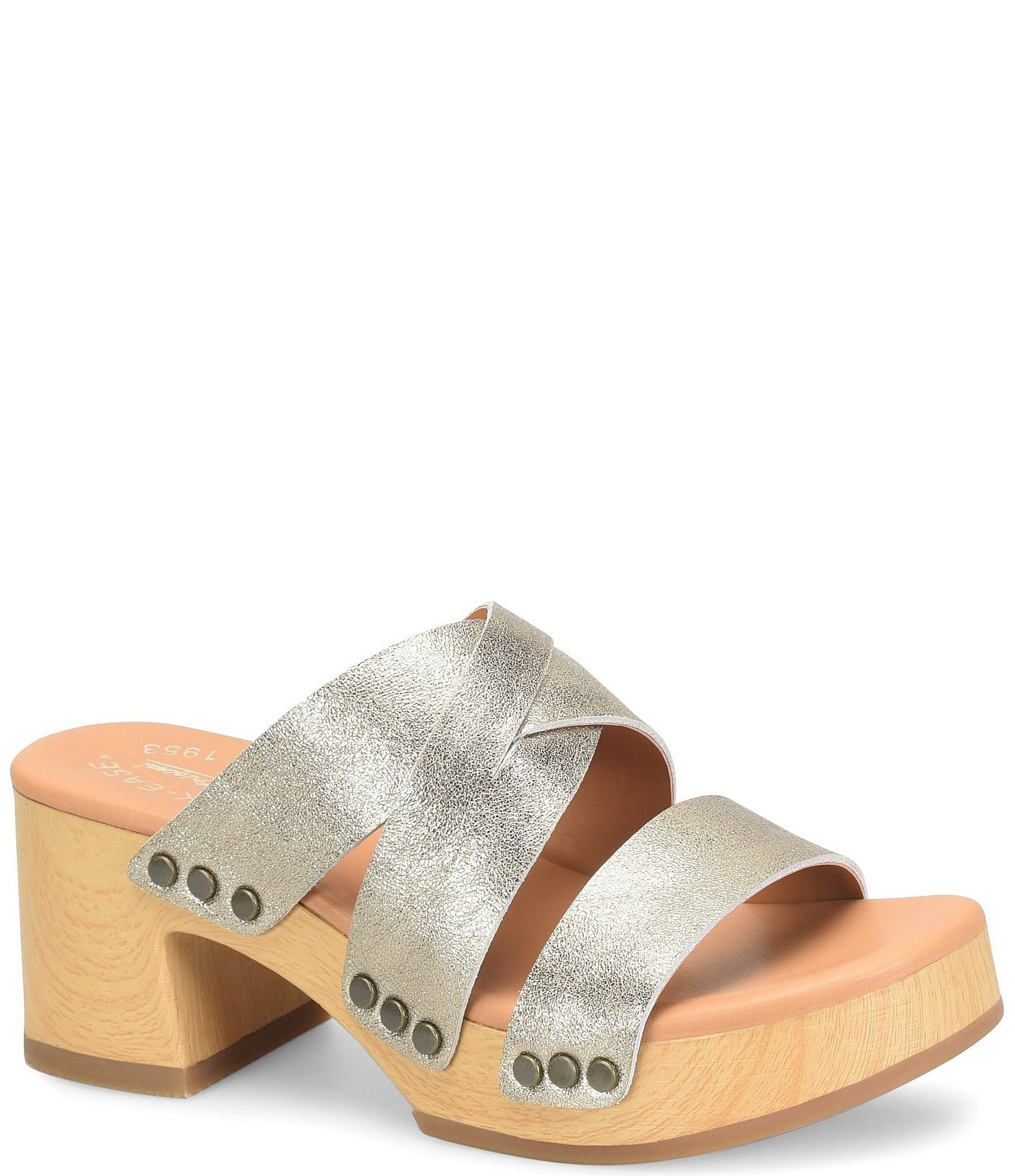 Kork-Ease Emersen Banded Studded Leather Block Heel Slip-On Sandals