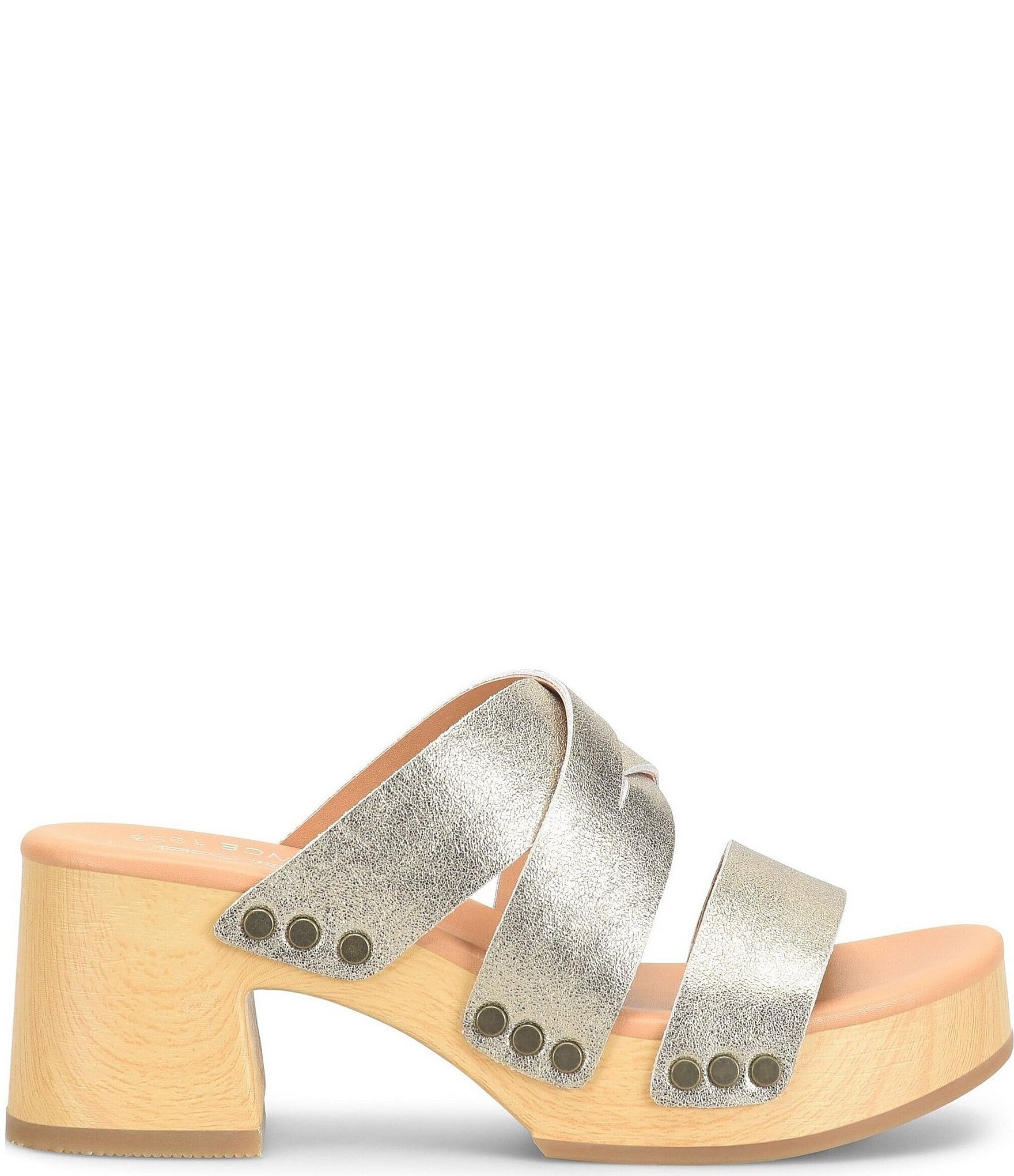 Kork-Ease Emersen Banded Studded Leather Block Heel Slip-On Sandals