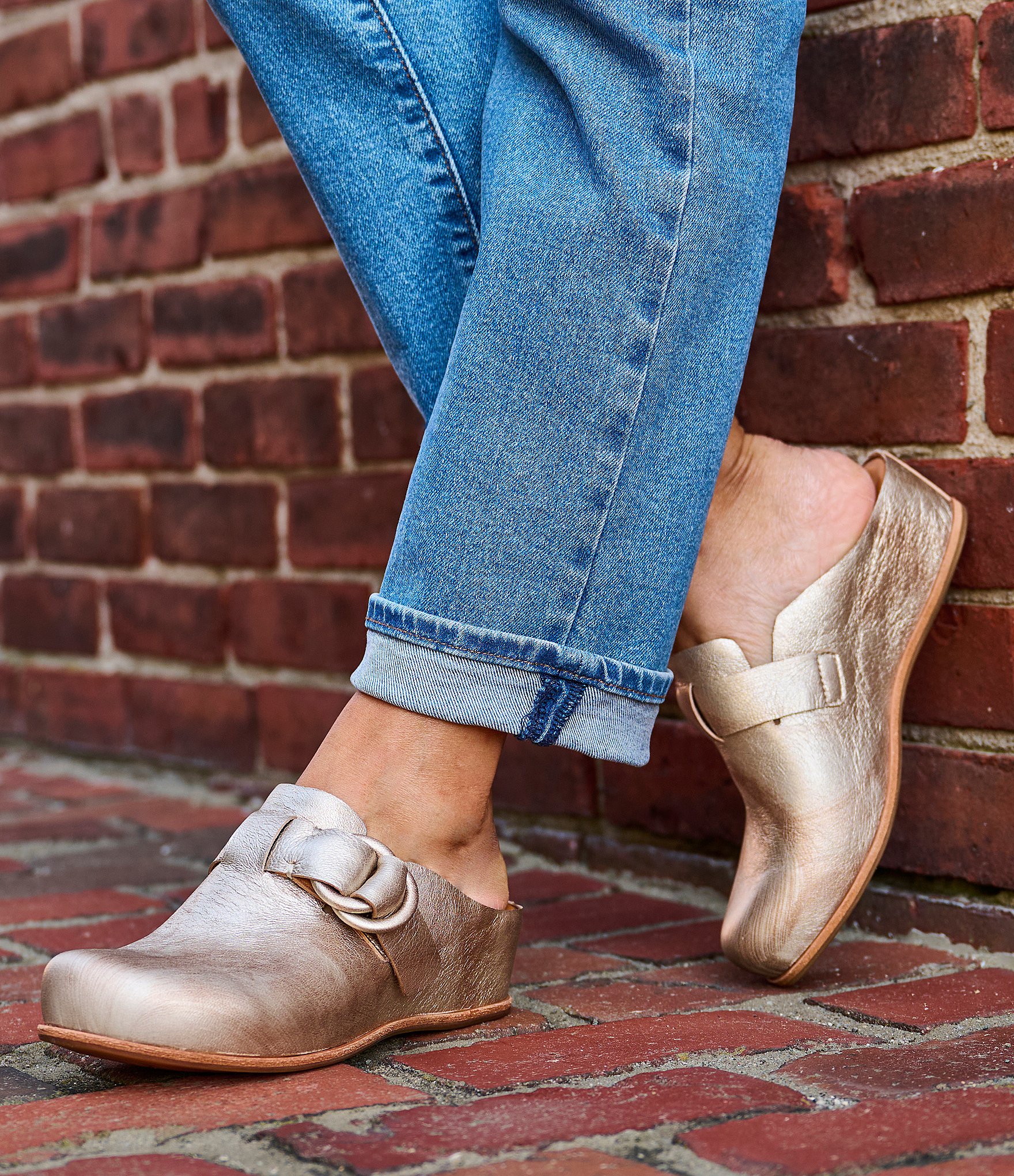 Kork-Ease Kori Leather D-Ring Hardware Wedge Clogs