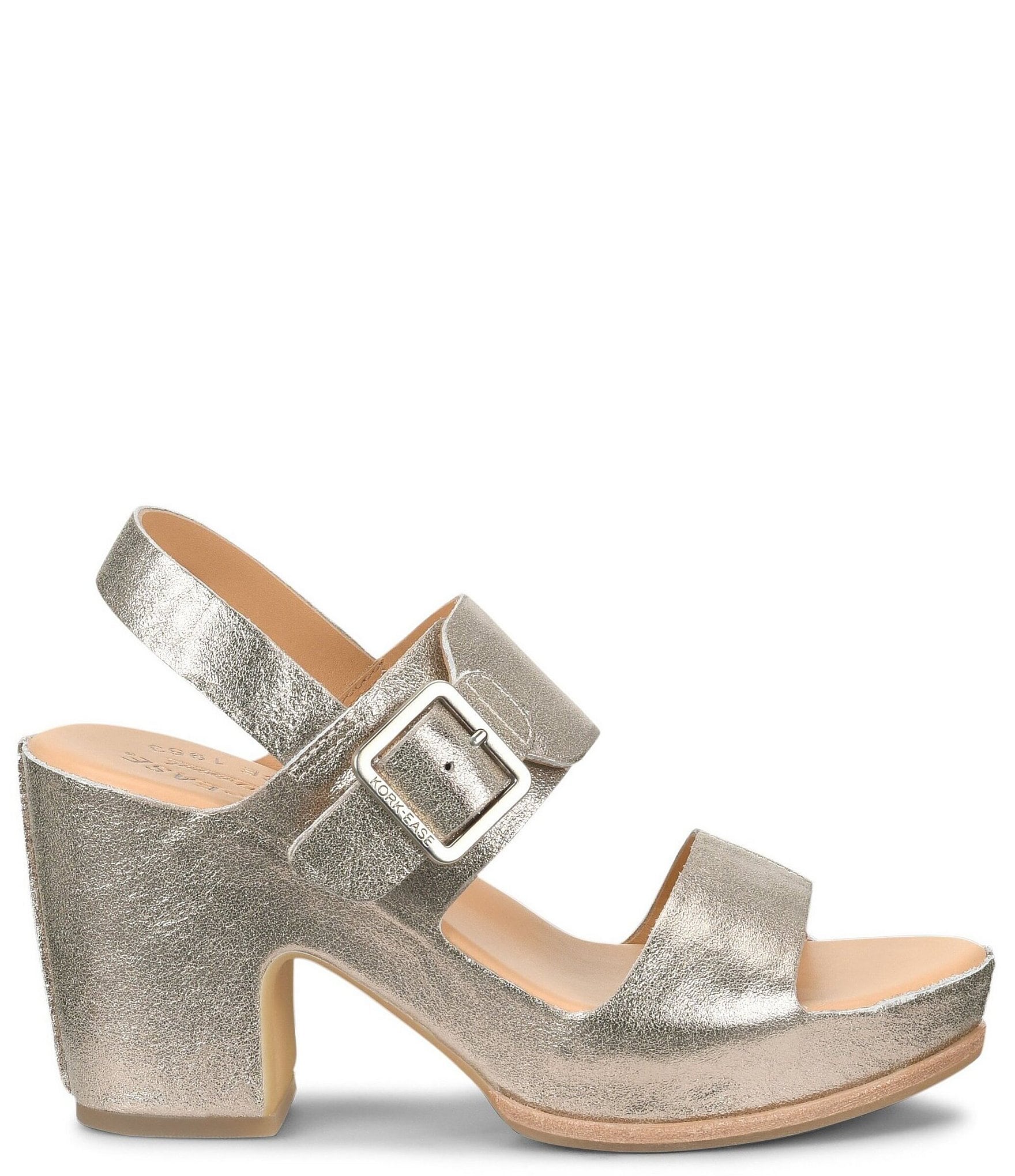 Kork-Ease San Carlos Leather Buckle Platform Block Heel Clog Sandals