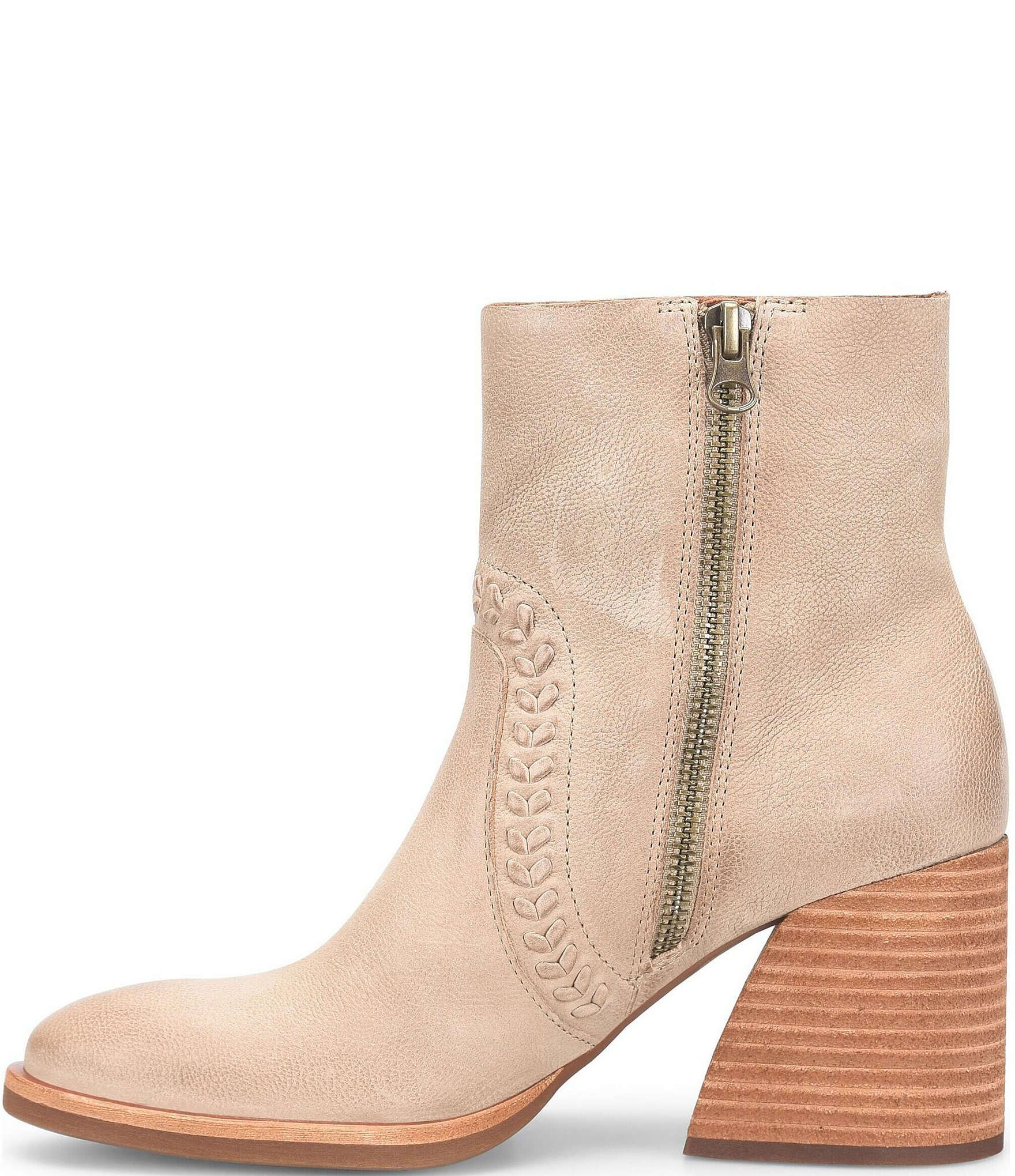 Kork-Ease Shilo Leather Artisan Whipstitch Detail Block Heel Booties