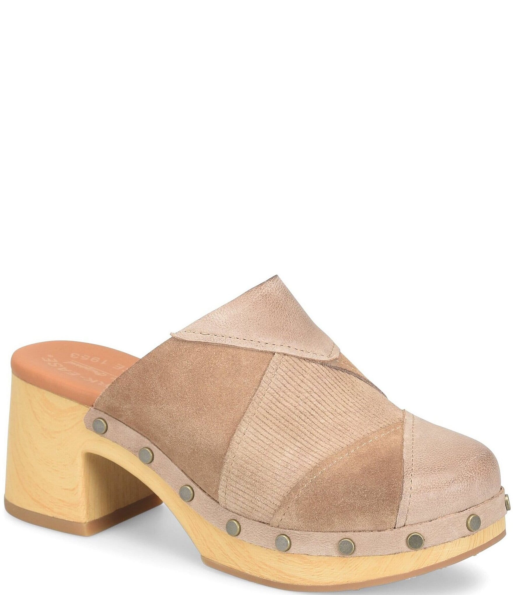 Kork-Ease Tay Suede and Leather Studded Patchwork Block Heel Clogs
