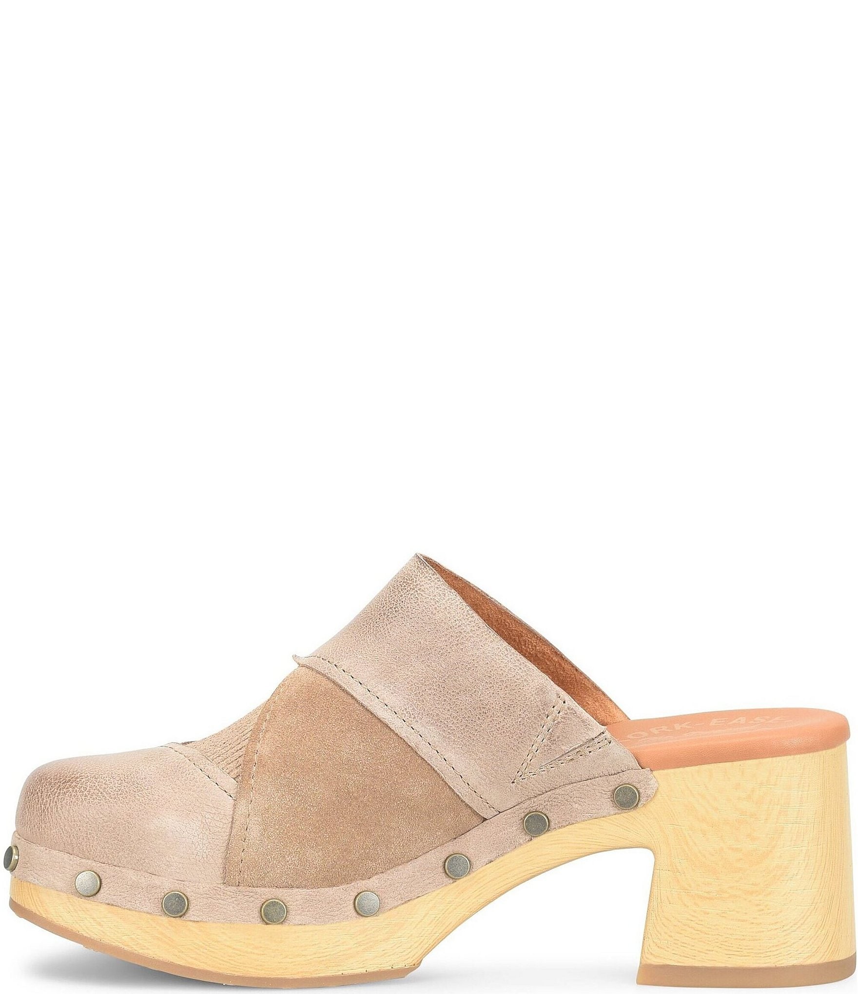 Kork-Ease Tay Suede and Leather Studded Patchwork Block Heel Clogs