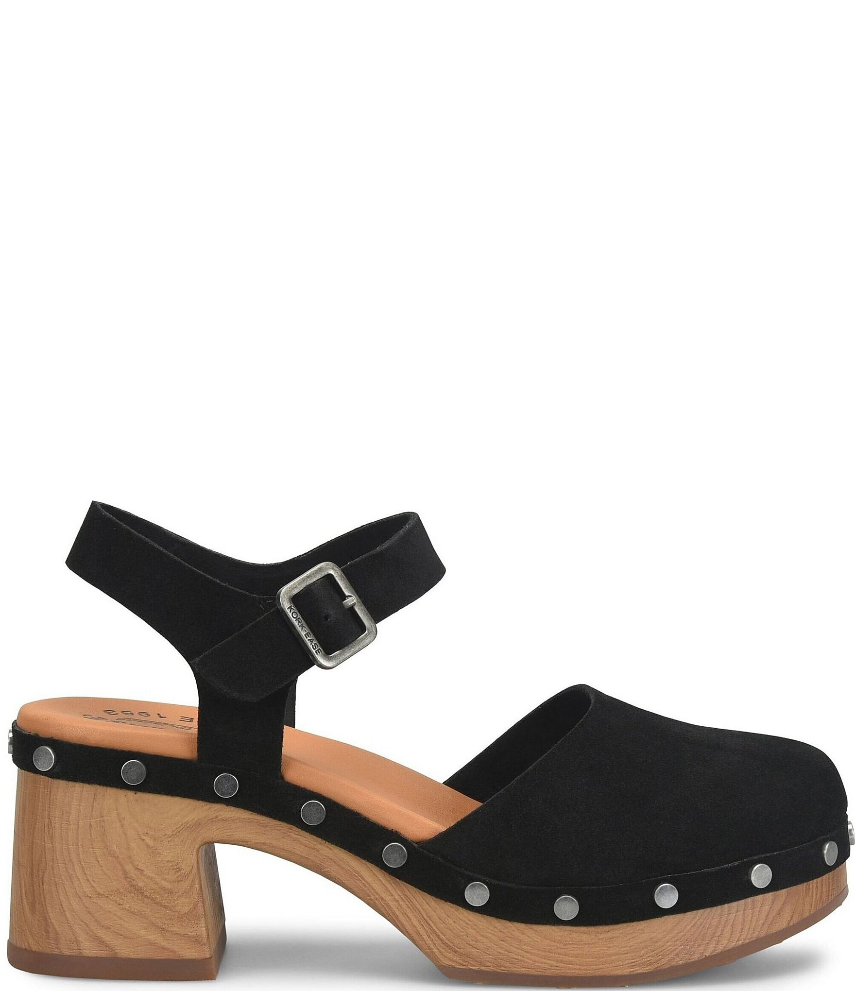 Kork-Ease Tribeca Suede Ankle Strap Block Heel Platform Clogs