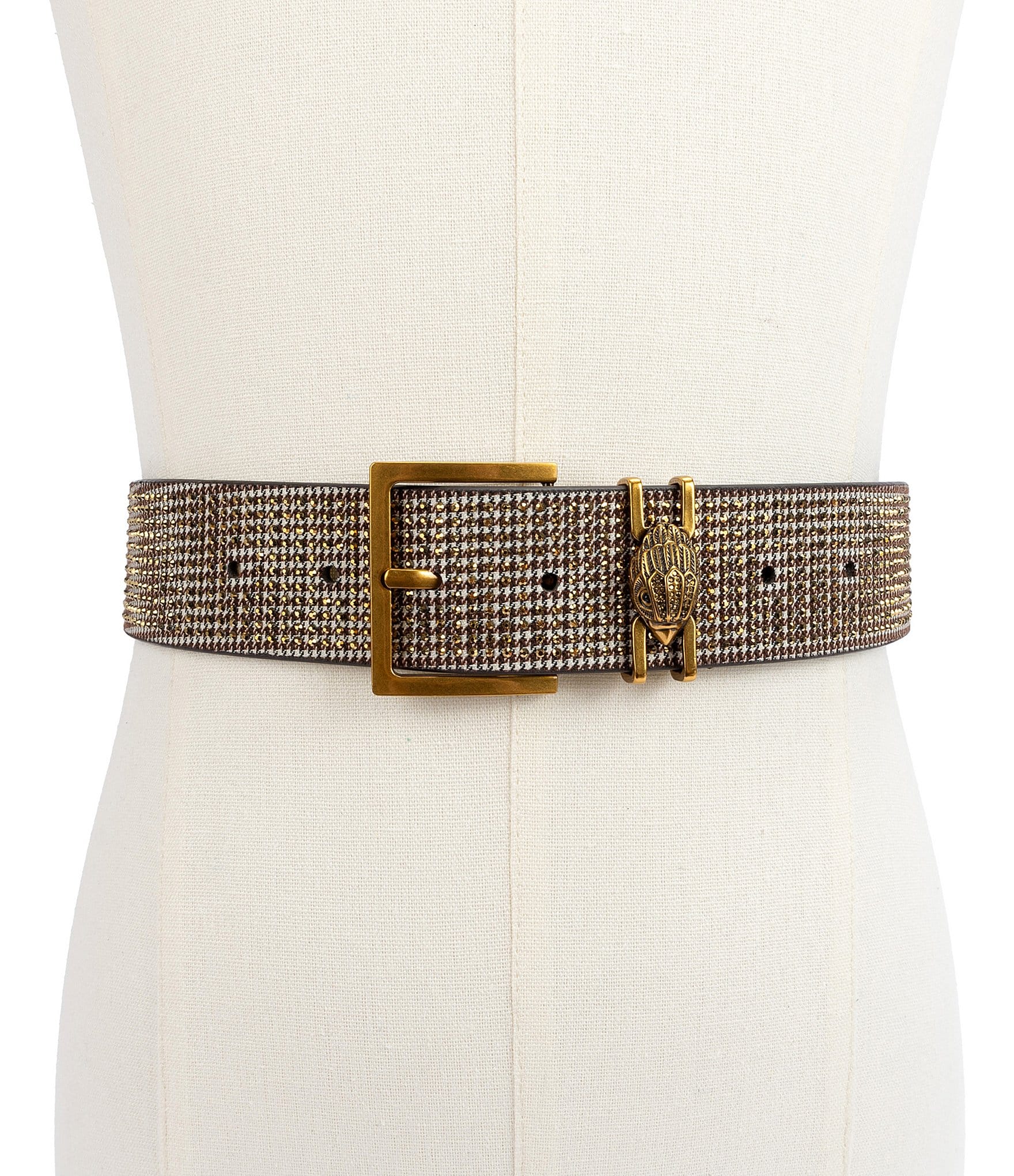 Kurt Geiger London 1.5#double; Gold Crystal Houndstooth Belt