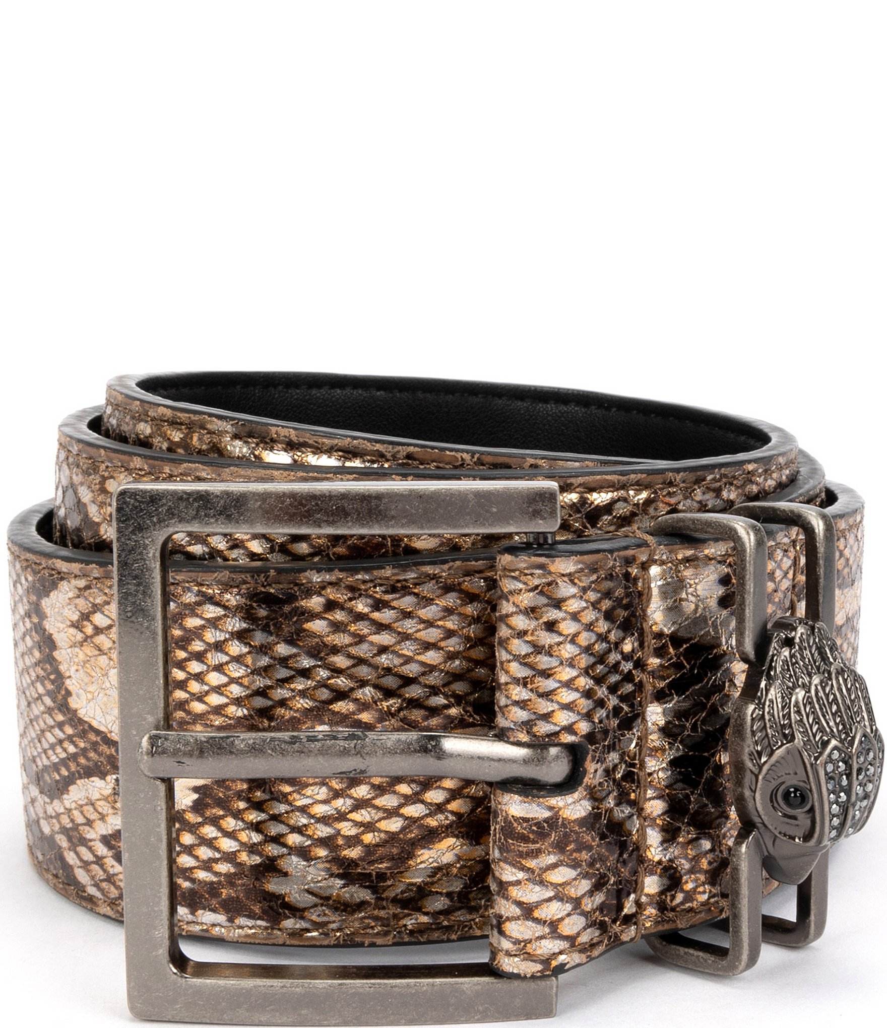 Kurt Geiger London 1.5#double; Metallic Snake Print Leather Belt