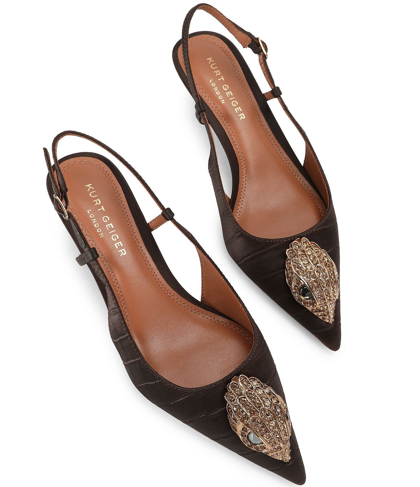 Kurt Geiger London Belsize 40 Crocodile Embossed Satin Eagle Ornament Slingback Pumps