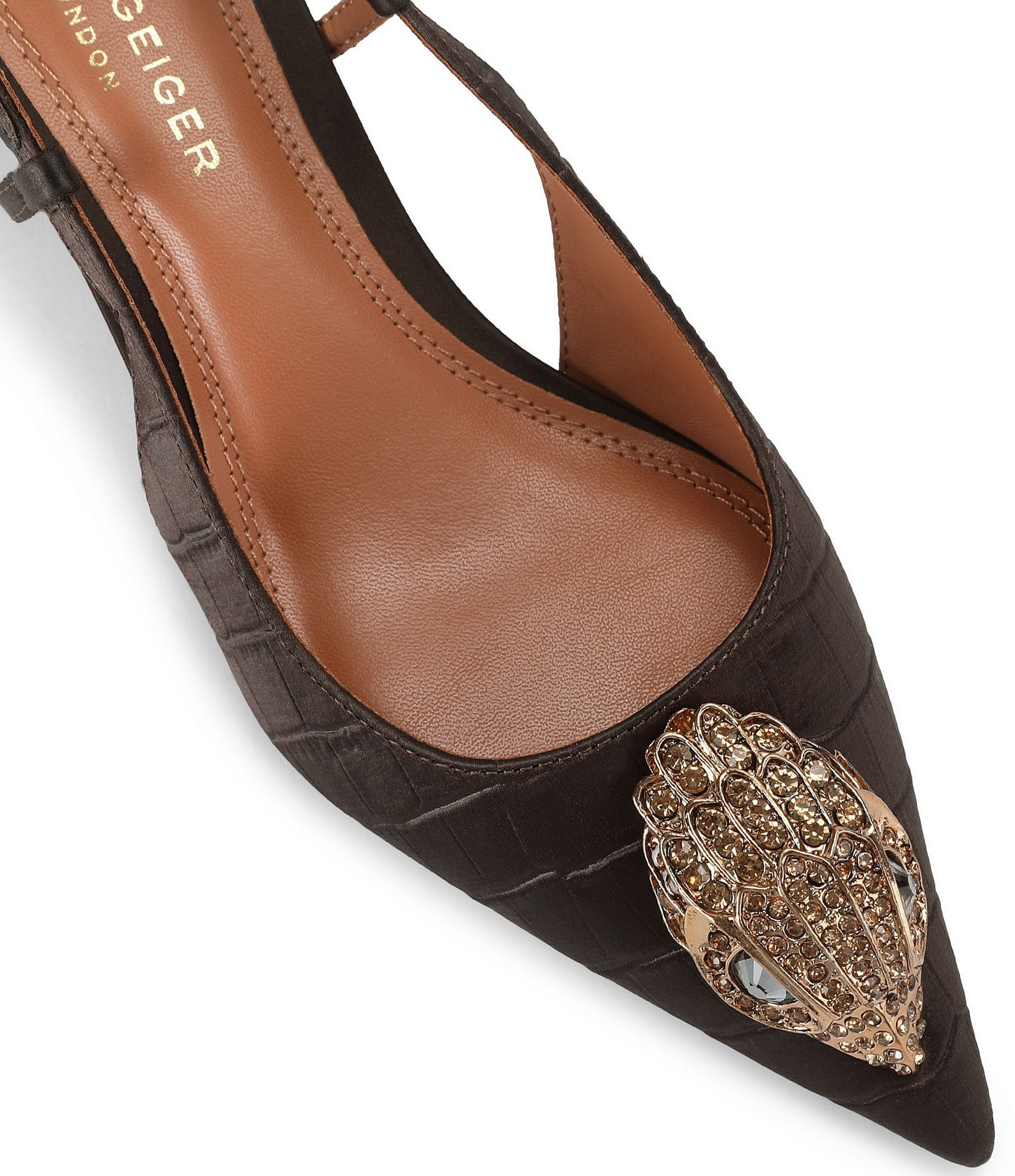 Kurt Geiger London Belsize 40 Crocodile Embossed Satin Eagle Ornament Slingback Pumps