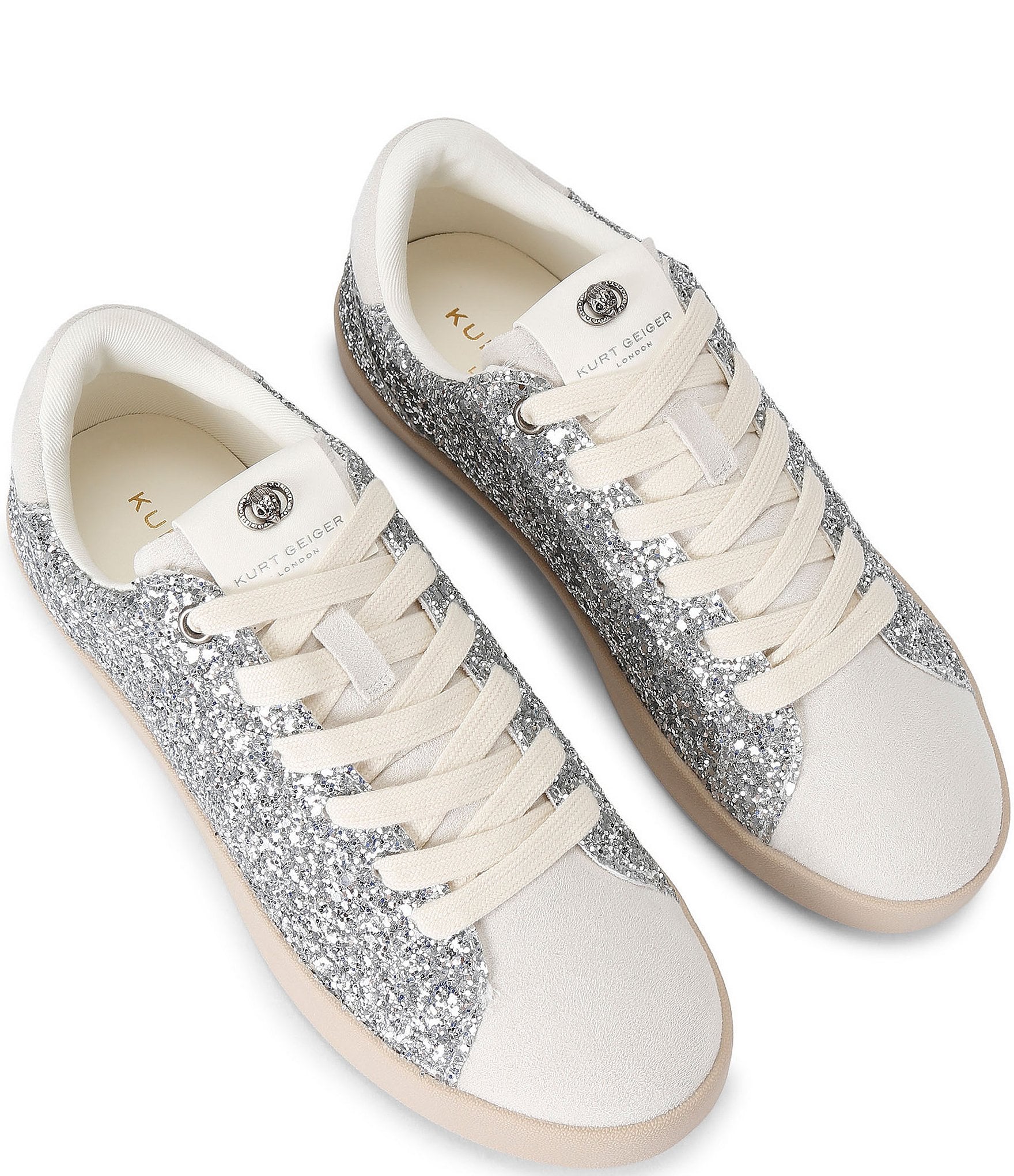 Kurt Geiger London Britton Silver Glitter Ornament Lace Up Sneakers