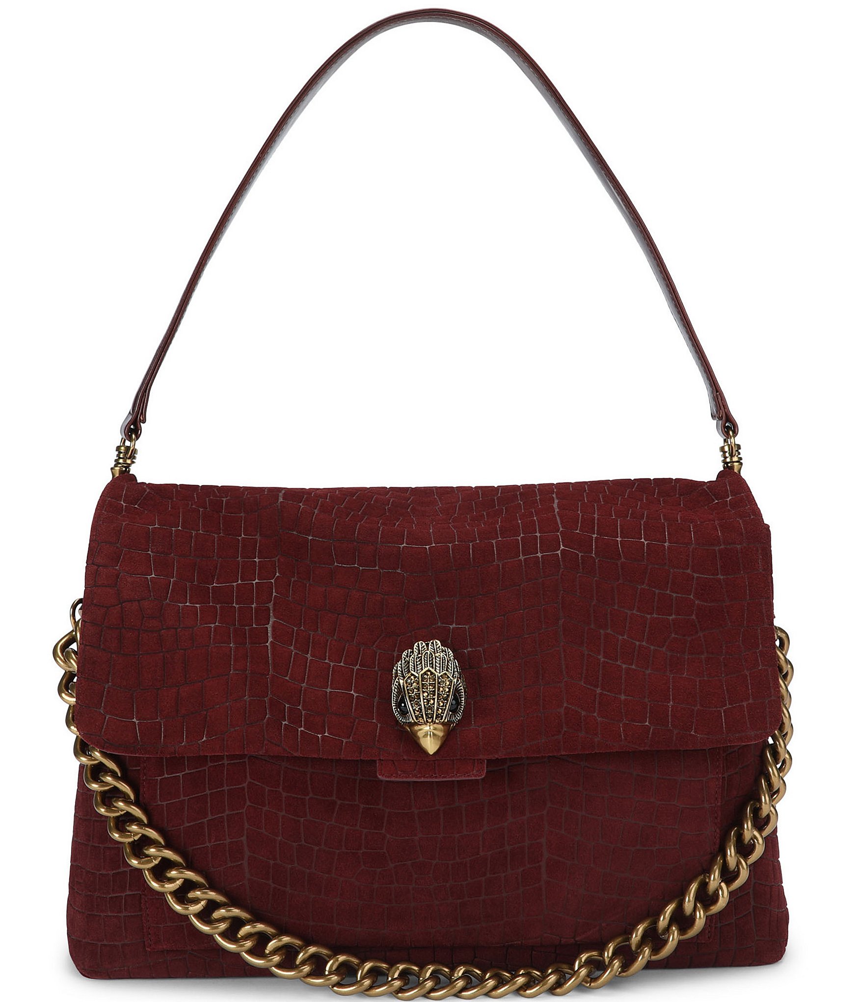 Kurt Geiger London Celia XL Leather Croc Double Chain Handle Shoulder Bag