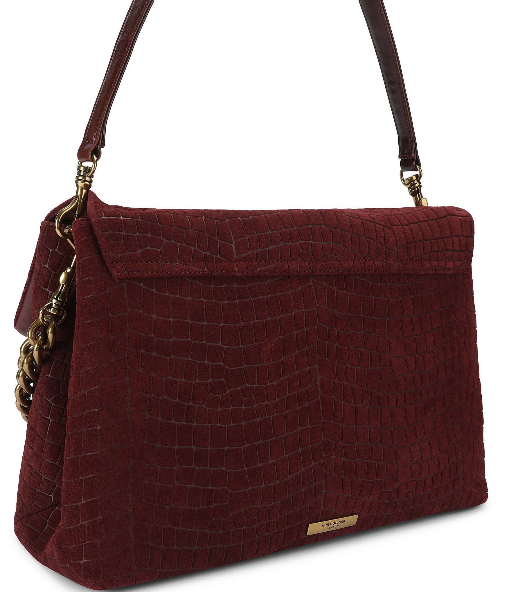 Kurt Geiger London Celia XL Leather Croc Double Chain Handle Shoulder Bag