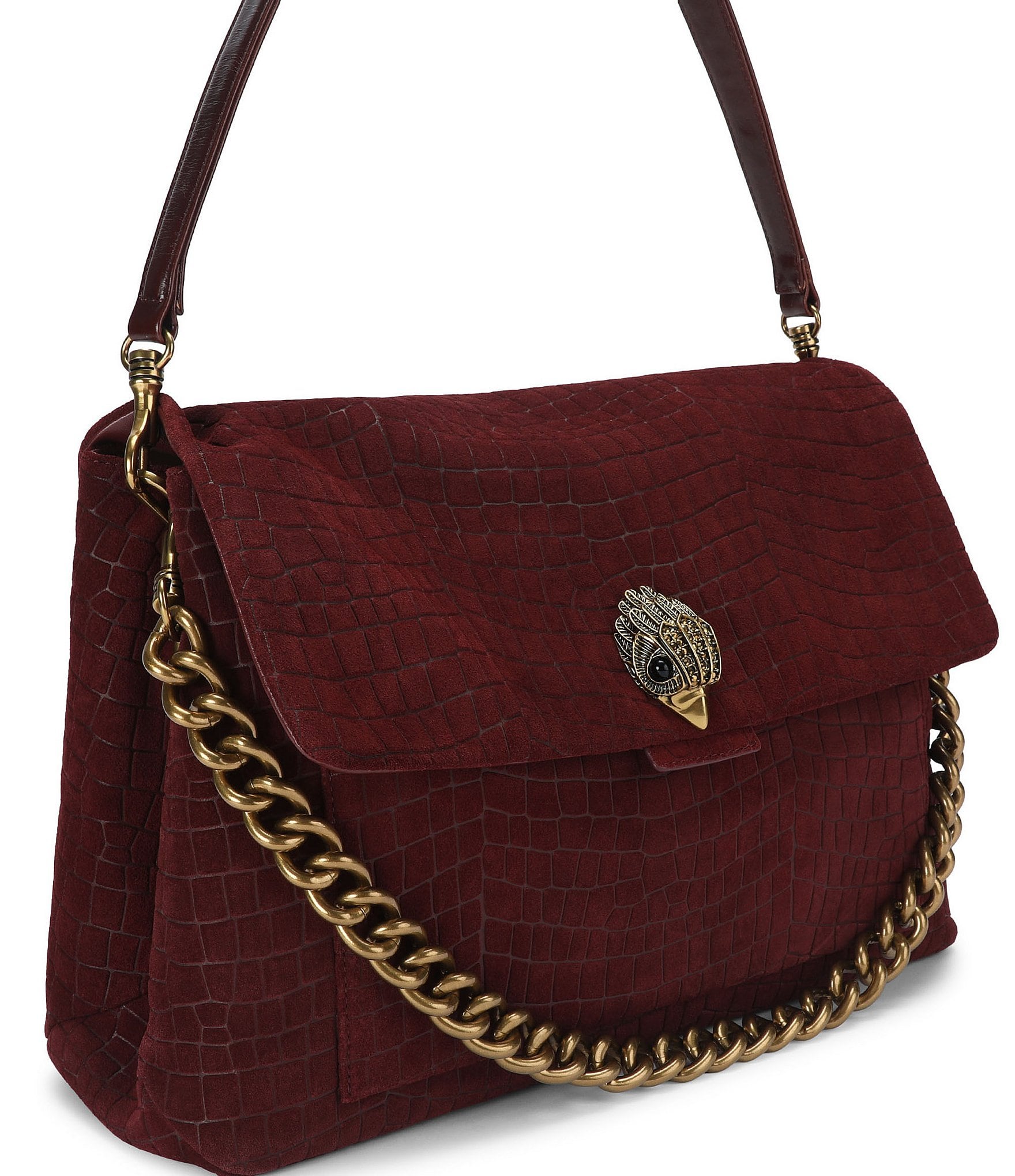 Kurt Geiger London Celia XL Leather Croc Double Chain Handle Shoulder Bag