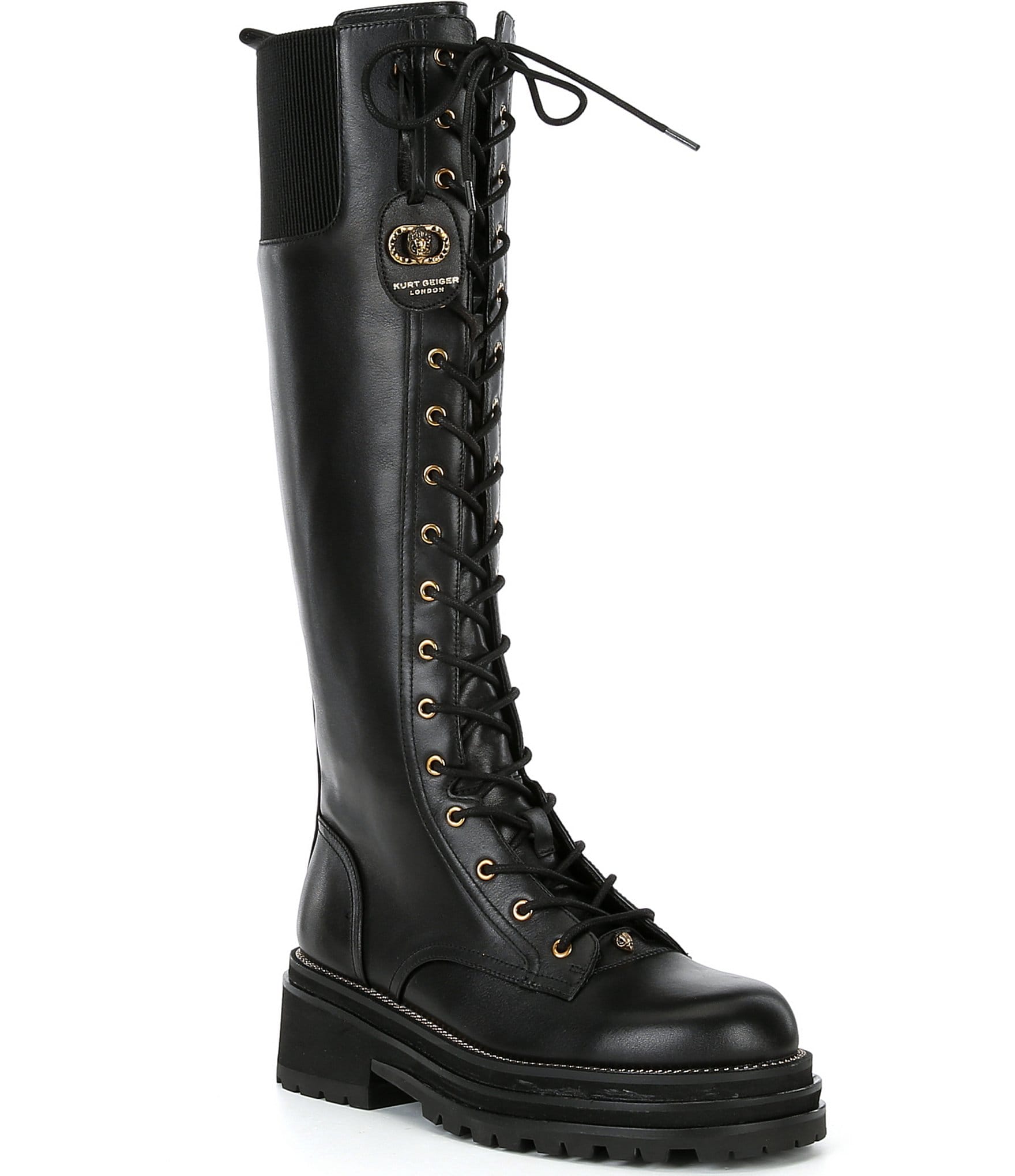 Kurt Geiger London Chelsea Combat Leather Lace Up Knee High Boots ...