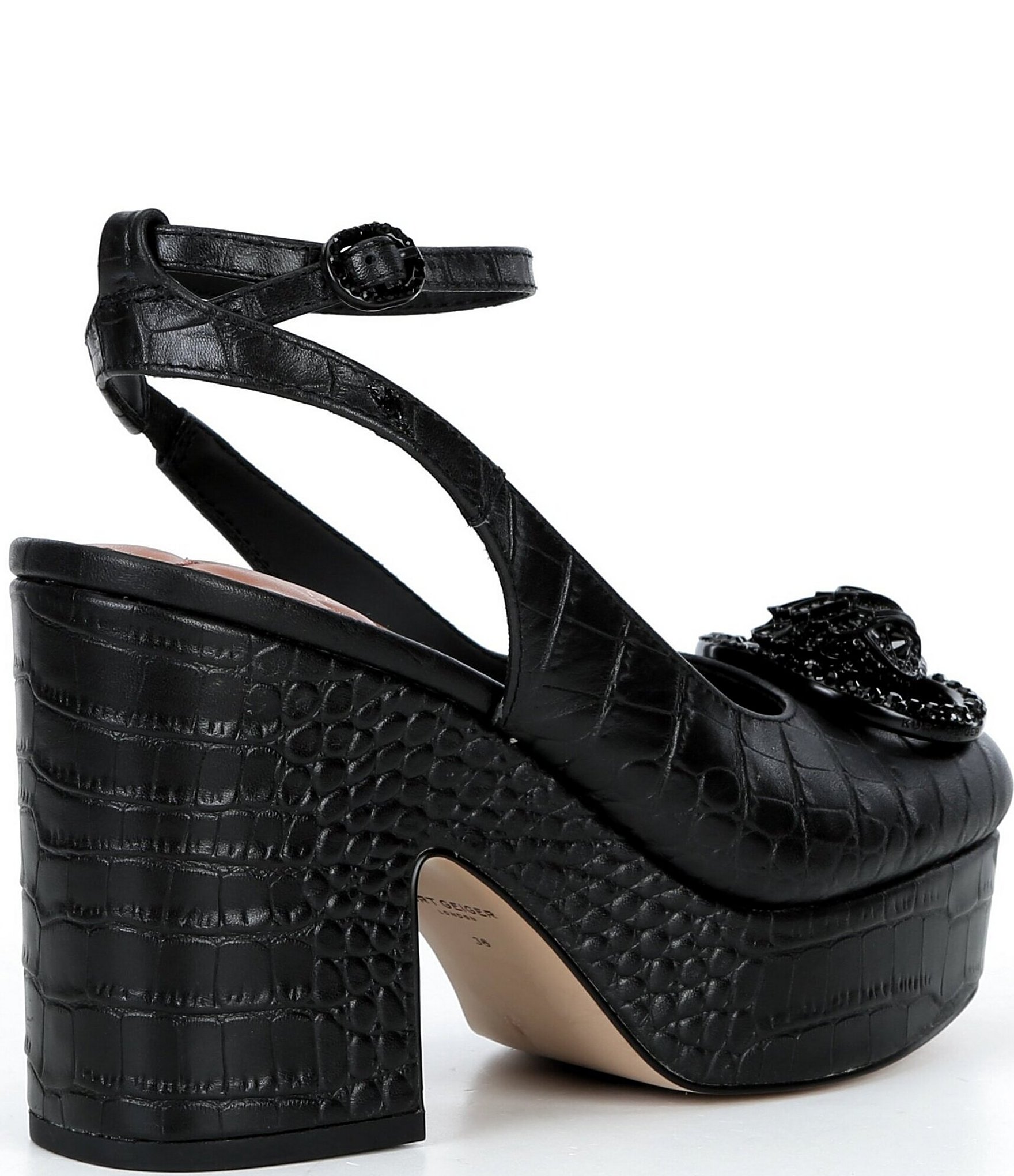 Kurt Geiger London Chelsea Crocodile Embossed Leather Closed Ankle Strap Platform Pumps