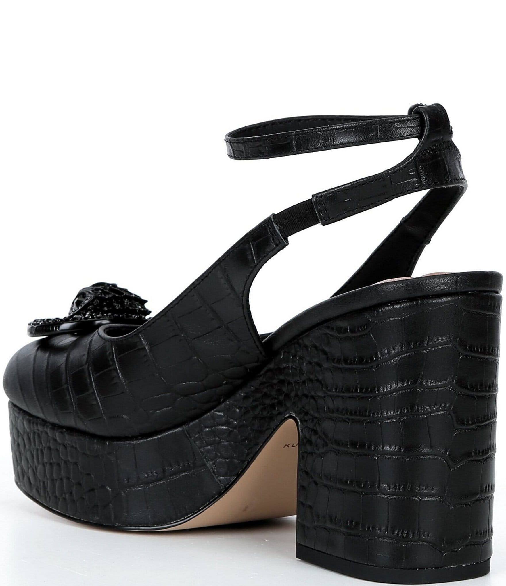 Kurt Geiger London Chelsea Crocodile Embossed Leather Closed Ankle Strap Platform Pumps