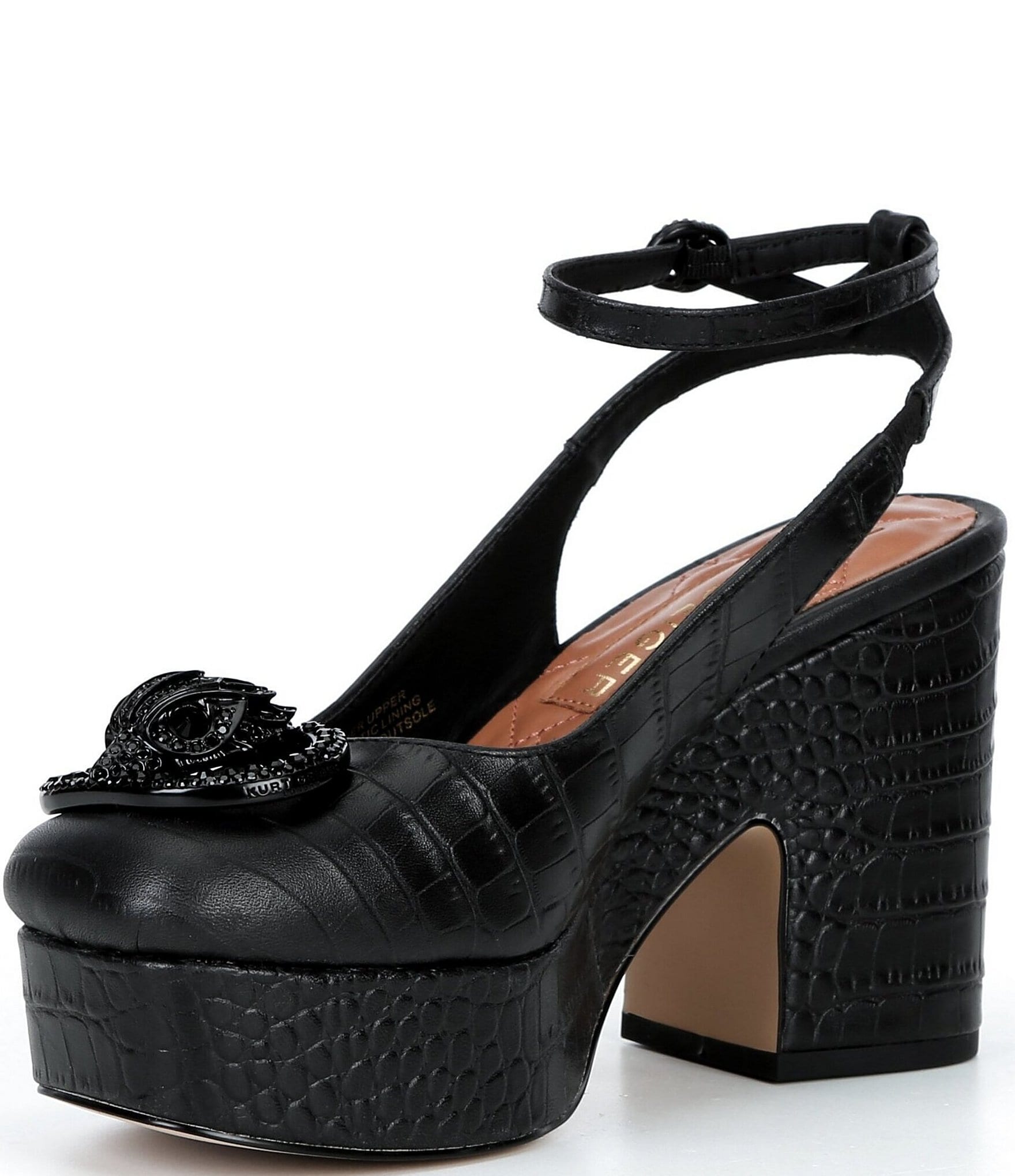 Kurt Geiger London Chelsea Crocodile Embossed Leather Closed Ankle Strap Platform Pumps