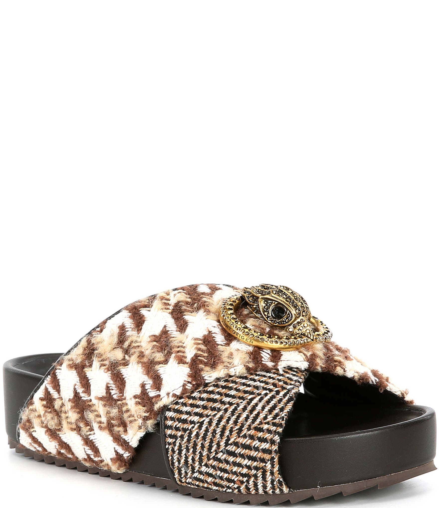 【PORTERNA】Dali Cross Strap Sandals Kurt Geiger London Chelsea Jacquard Herringbone Mixed Media