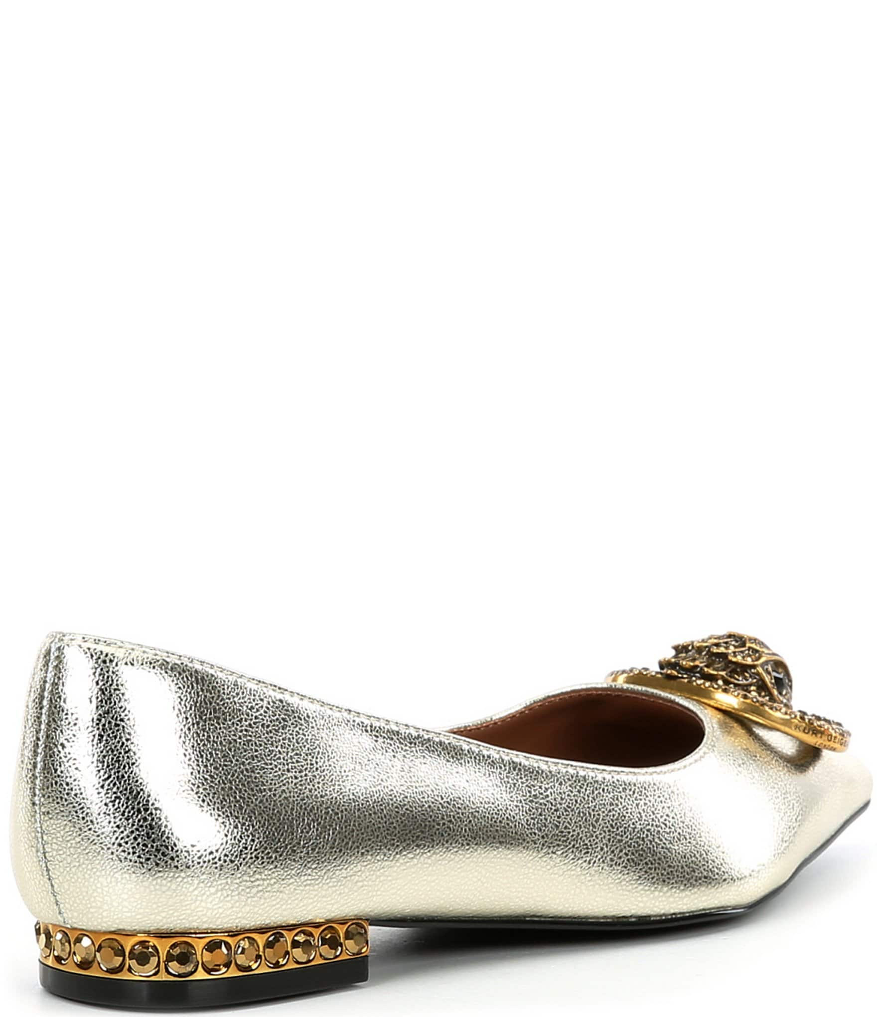 Kurt Geiger London Chelsea Embellished Metallic Leather Point Flats