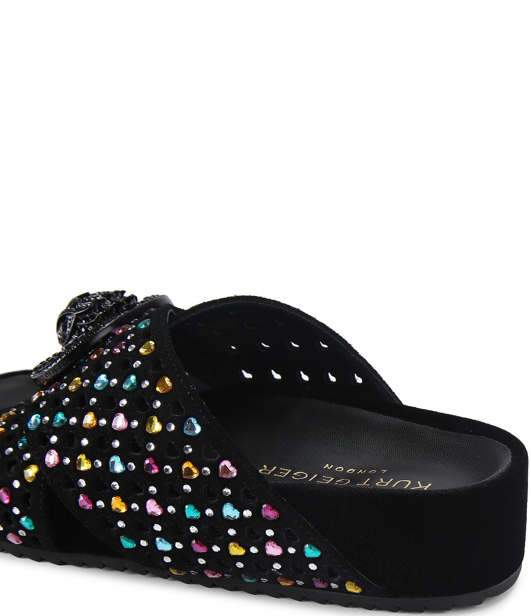 Kurt Geiger London Chelsea Heart Embellished Cross Strap Slide Sandals