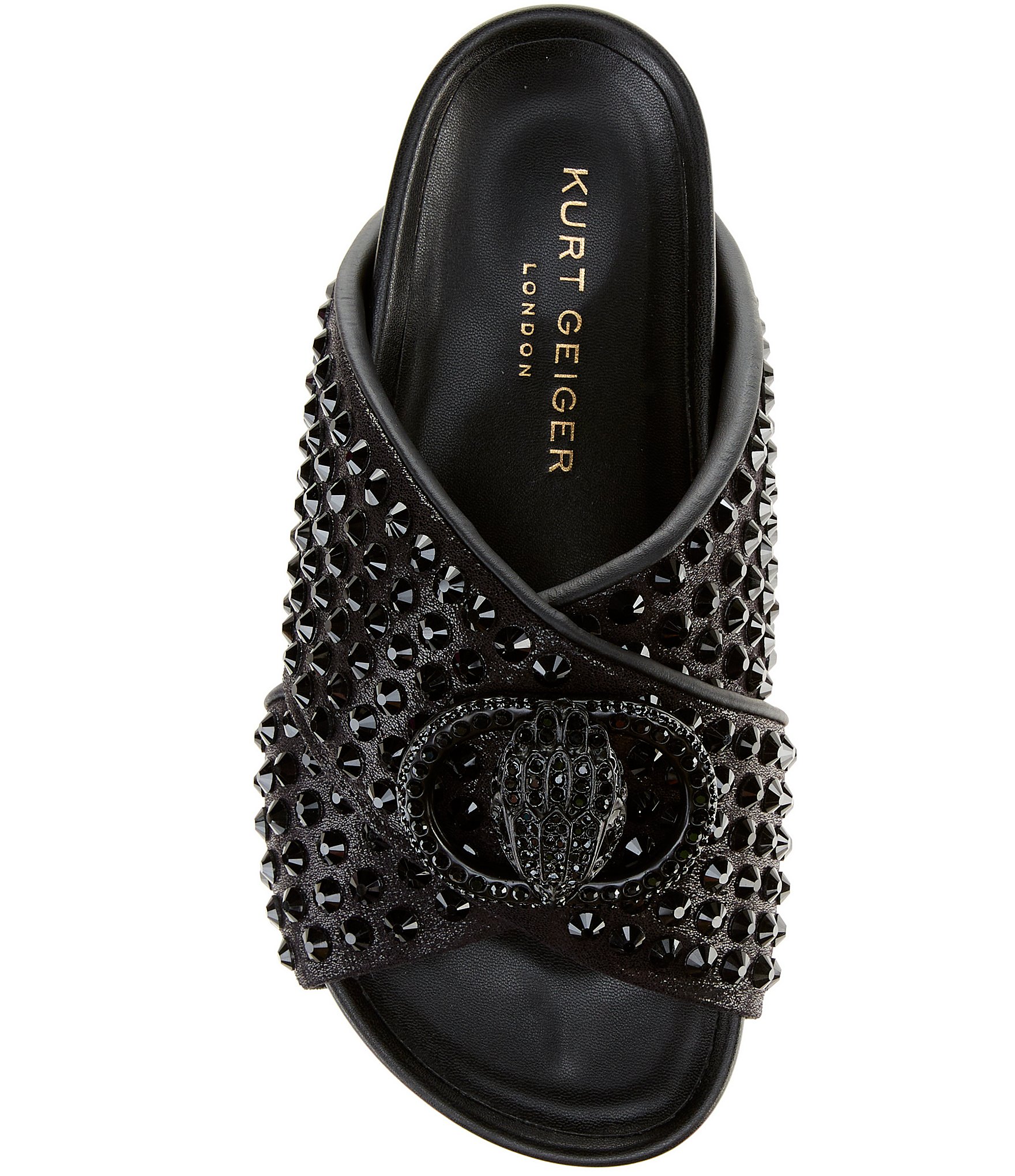 Kurt Geiger London Chelsea Stud Embellished Microsuede Logo Ornament Cross Strap Slide Sandals