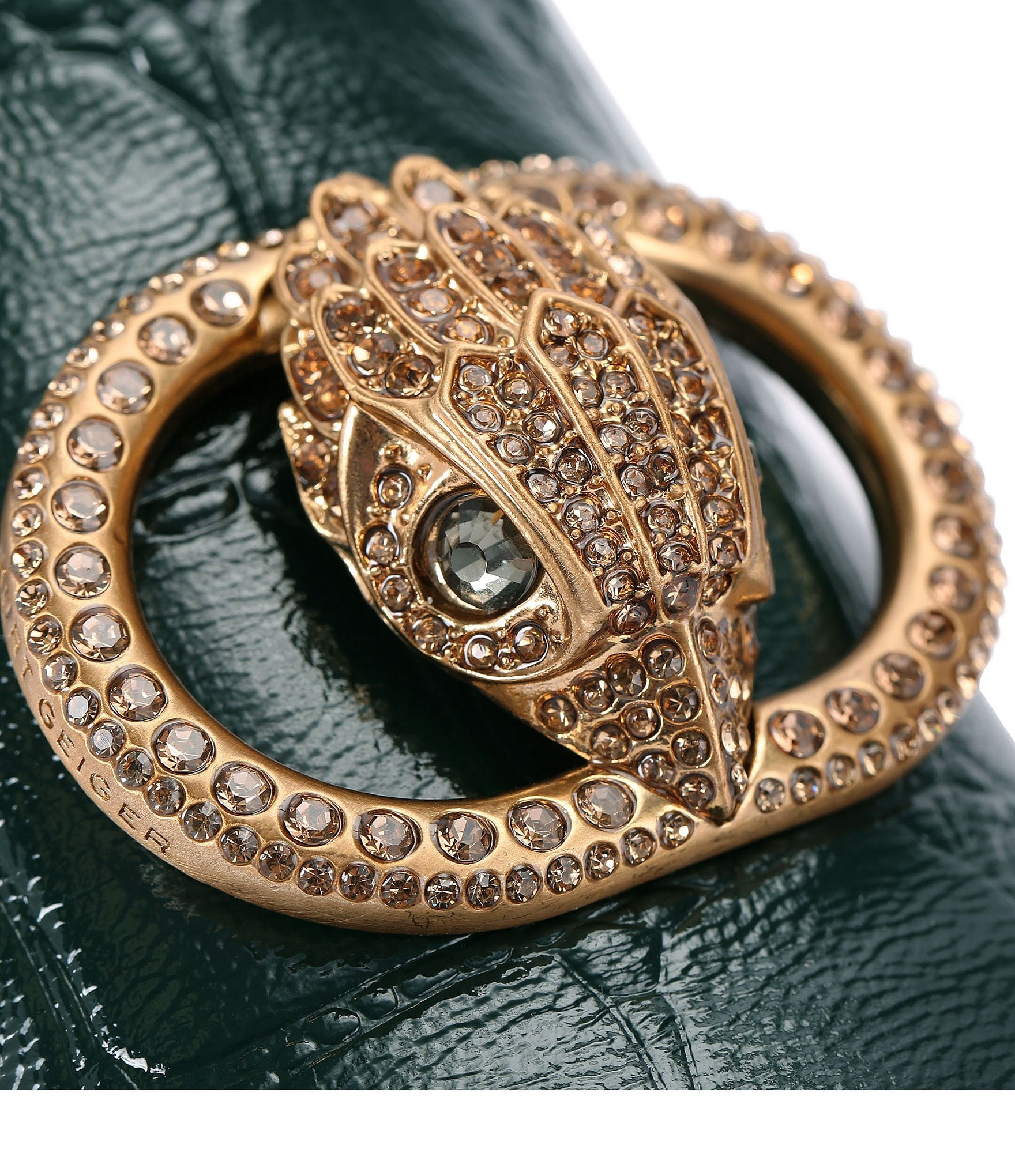 Kurt Geiger London Chelsea Croco Print Patent Leather Logo Ornament Point Toe Loafers