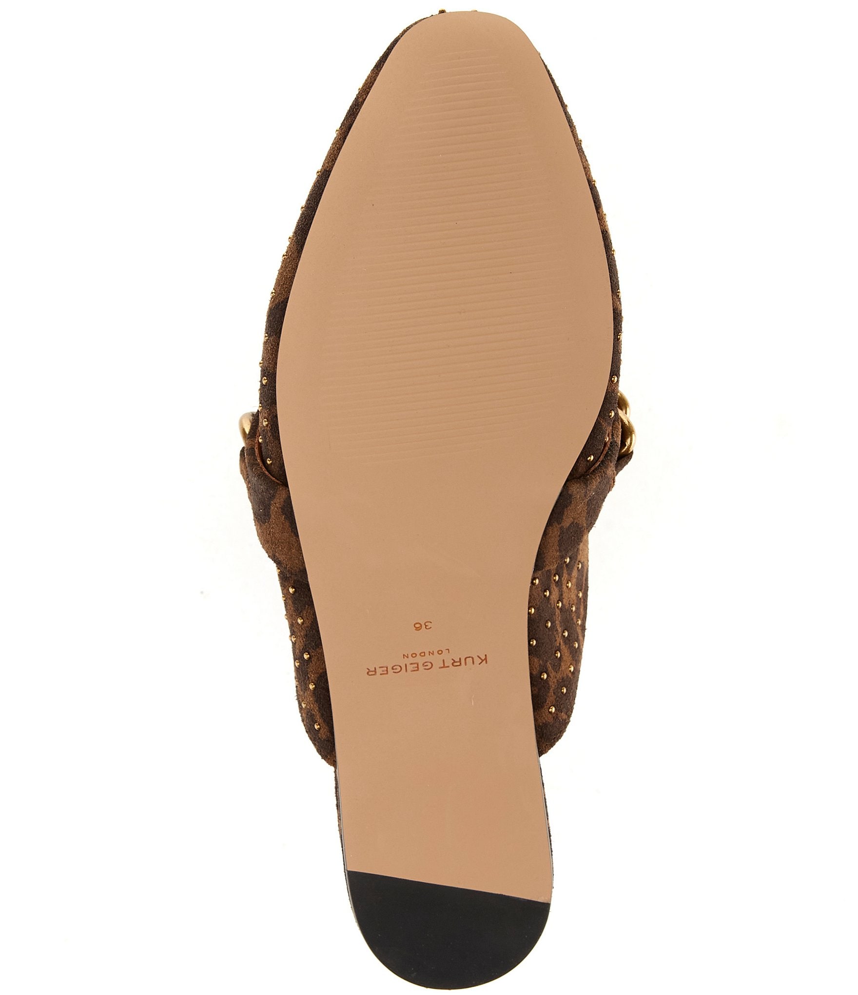 Kurt Geiger London Chelsea Studded Chain Hardware Ornament Animal Print Suede Mules