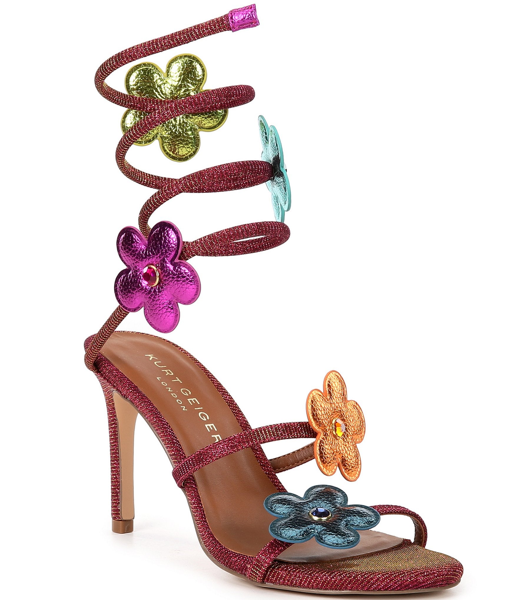 Kurt Geiger London Colorful Daisy Flower Spiral Ankle Wrap Strappy ...