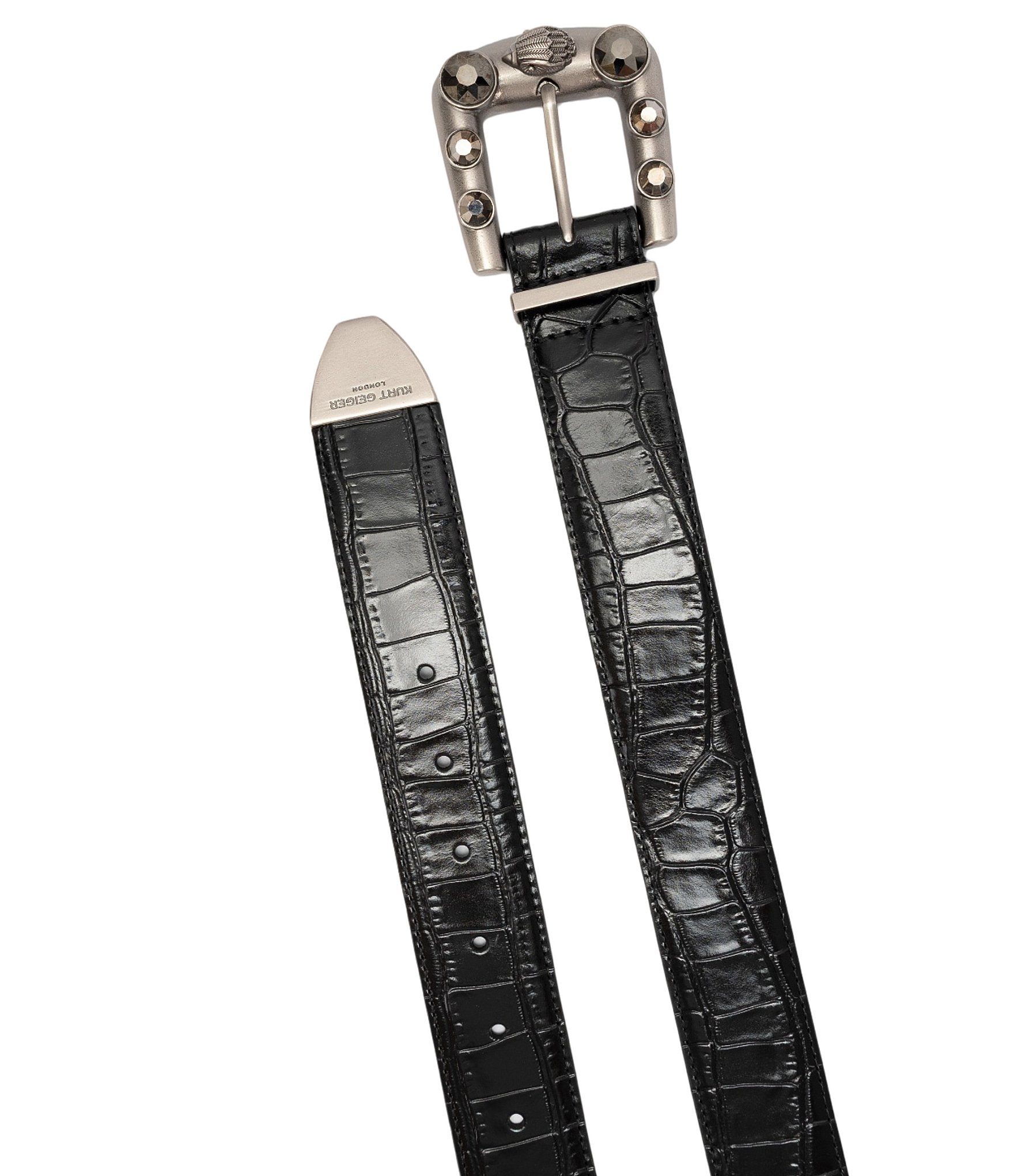 Kurt Geiger London Croc-Embossed Western Leather Belt