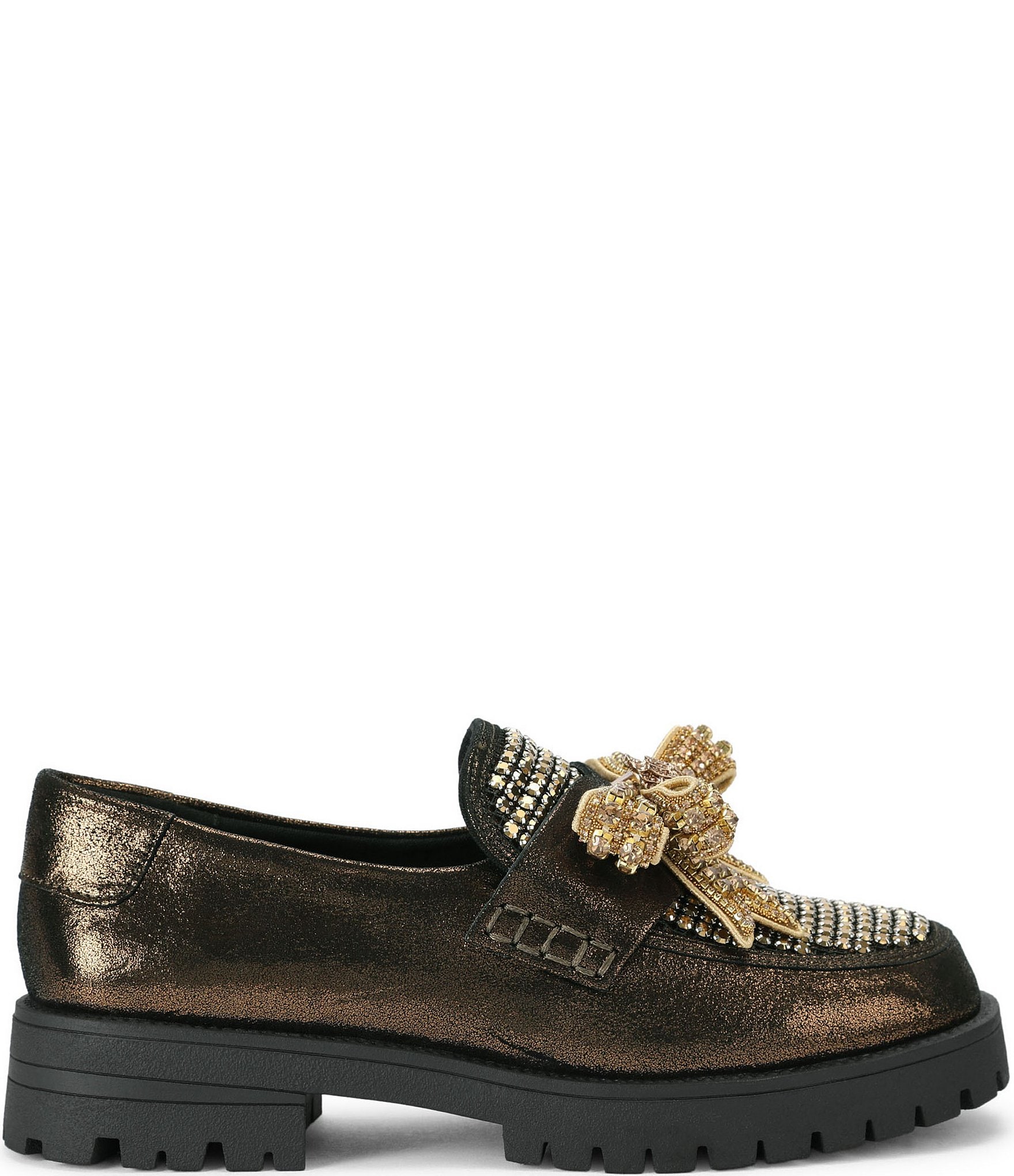 Kurt Geiger London Crystal Embellished Bow Leather Loafers