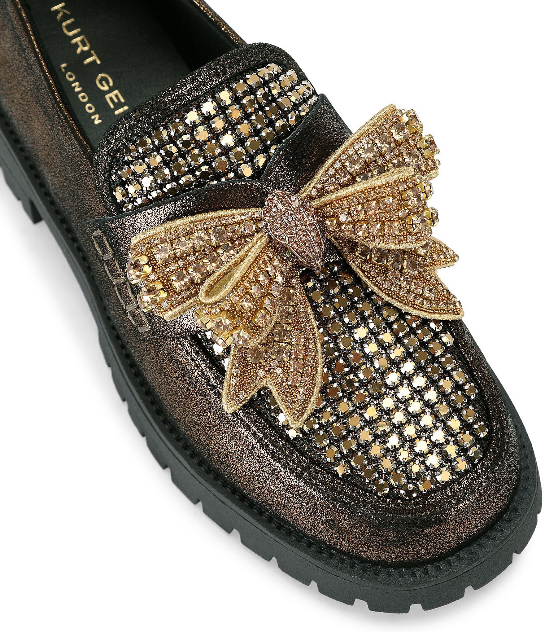 Kurt Geiger London Crystal Embellished Bow Leather Loafers
