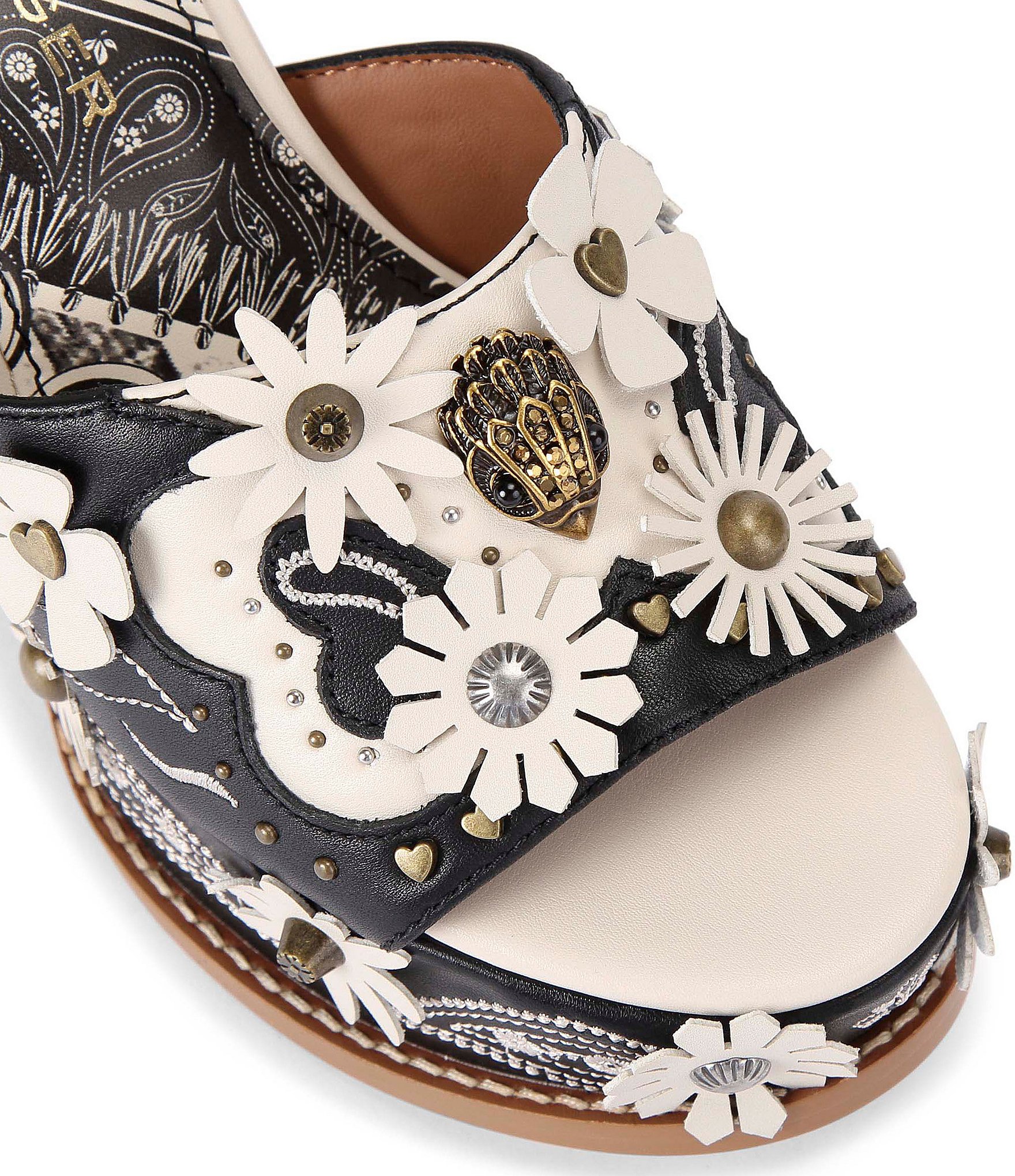 Kurt Geiger London Flower Western Studded Ornament Block Heel Platform Sandals