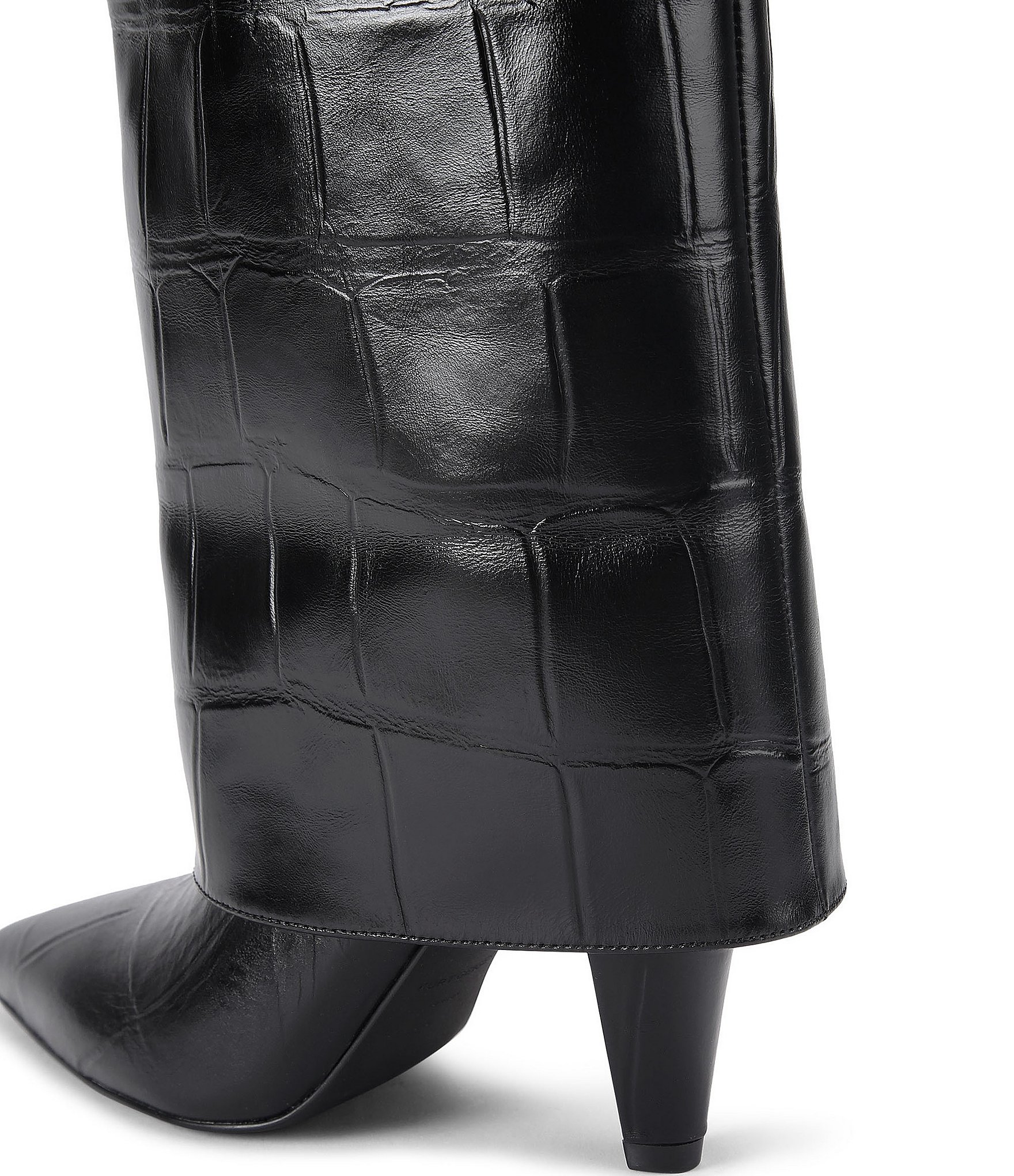 Kurt Geiger London Fold Over Croco Print Leather Buckle Hardware Tall Boots