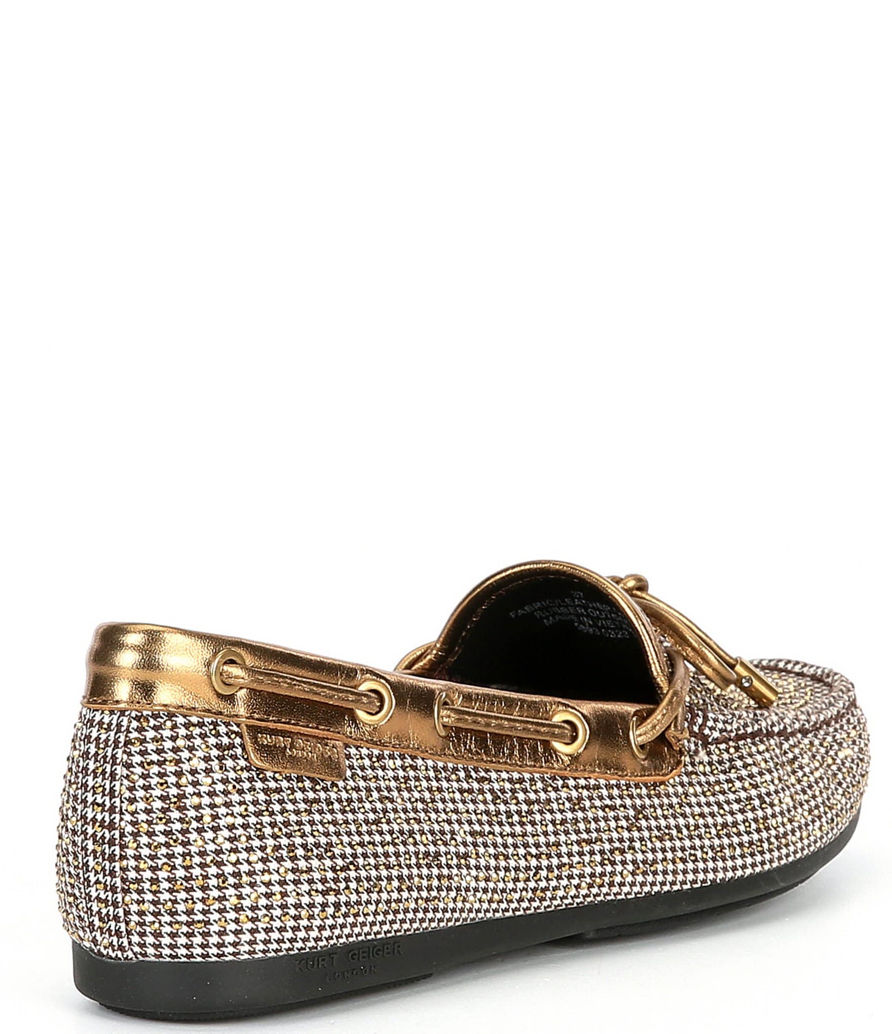 Kurt Geiger London Crystal Embellished Houndstooth Logo Ornament Bow Detail Moccasin Loafers