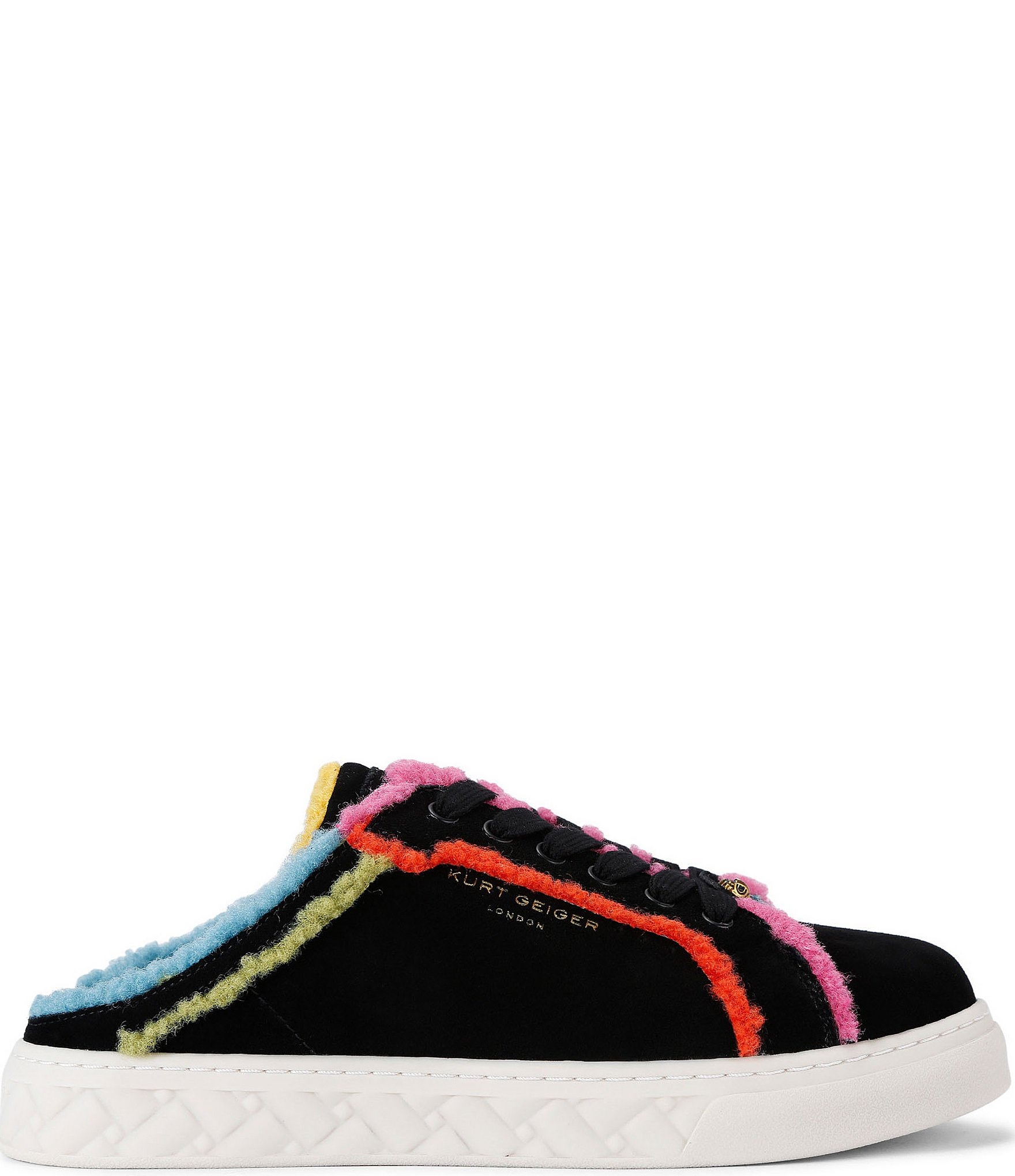 Kurt Geiger London Kensington Cupsole Suede Faux Fur Rainbow Mule ...