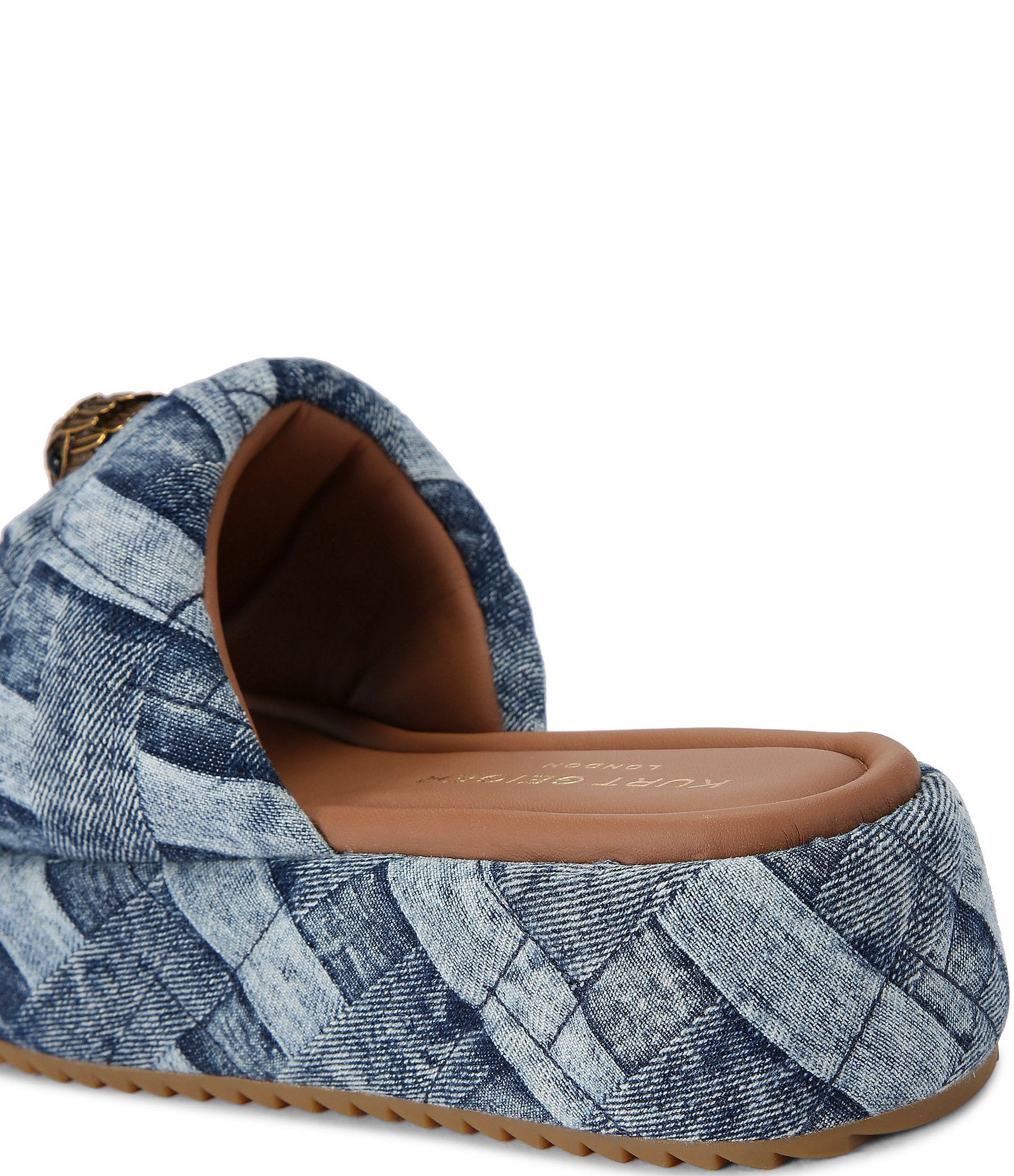 Kurt Geiger London Kensington Quilted Denim Patchwork Logo Ornament Platform Slide Sandals