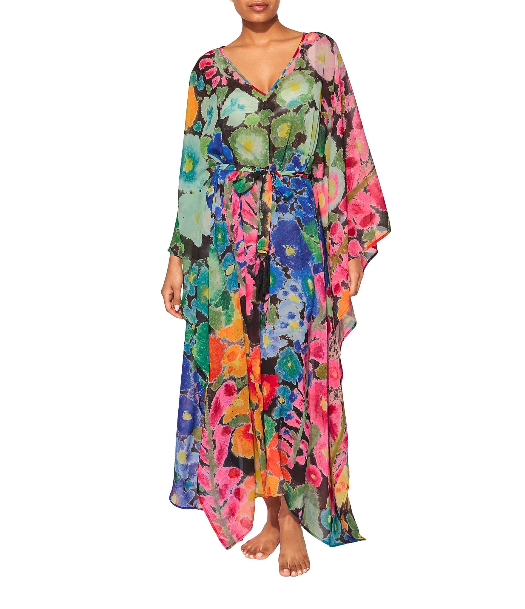 Kurt Geiger London Kensington Floral Chiffon V-Neck Kaftan Kurt Geiger London Kensington Floral Chiffon V-Neck Kaftan